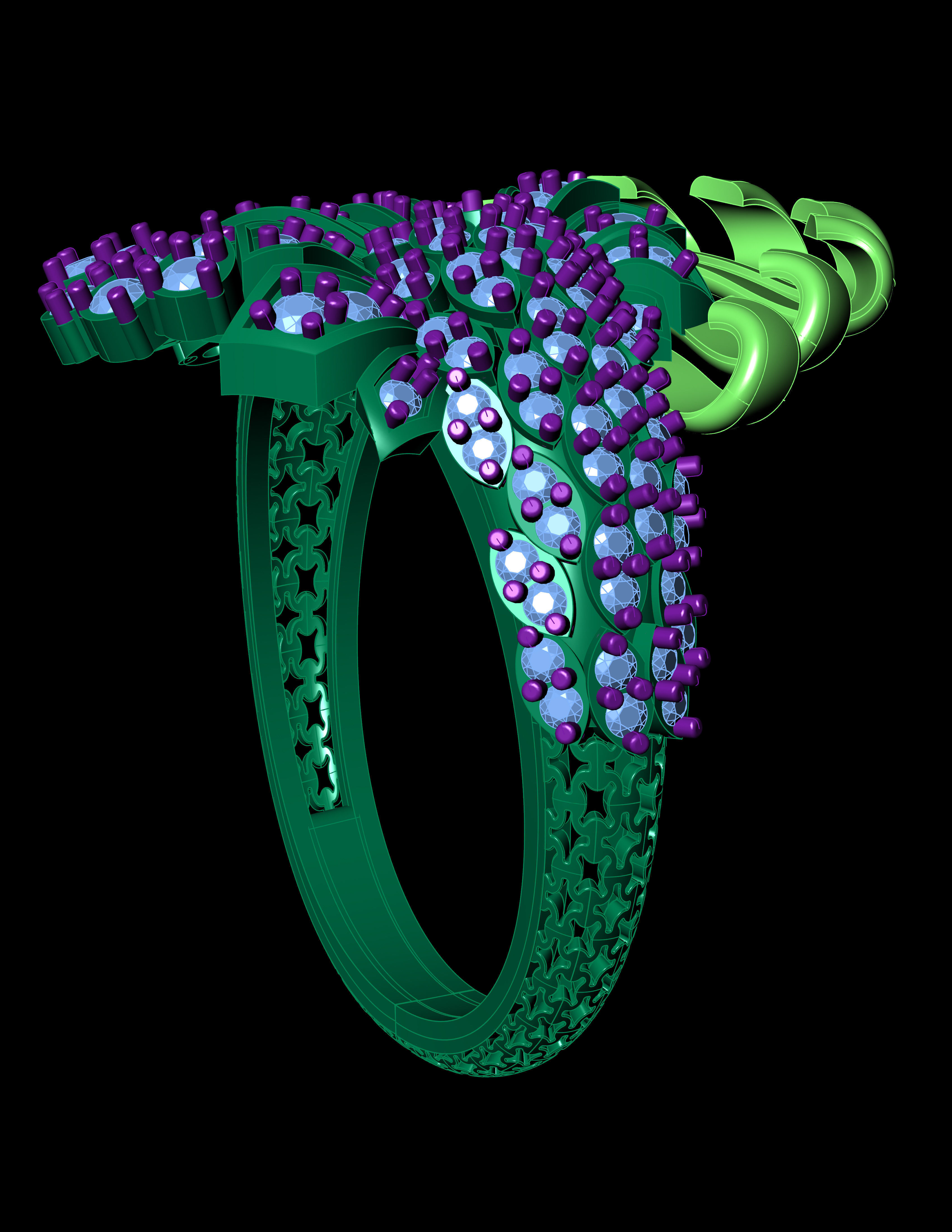 Daimond RIng With Plain Leaves Like Octopus 3D ring model 3D print model_15