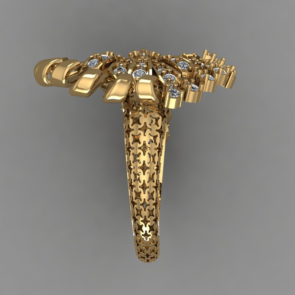 Daimond RIng With Plain Leaves Like Octopus 3D ring model 3D print model_2