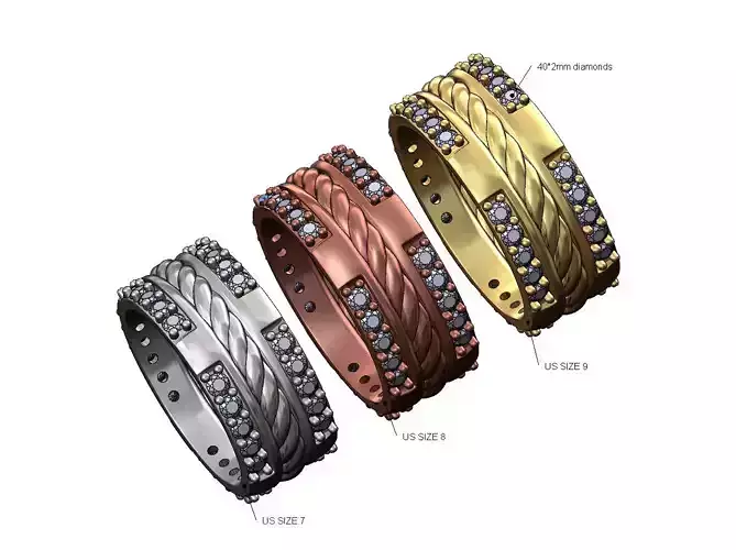 Diamond quarters braided band US sizes 7 8 9
