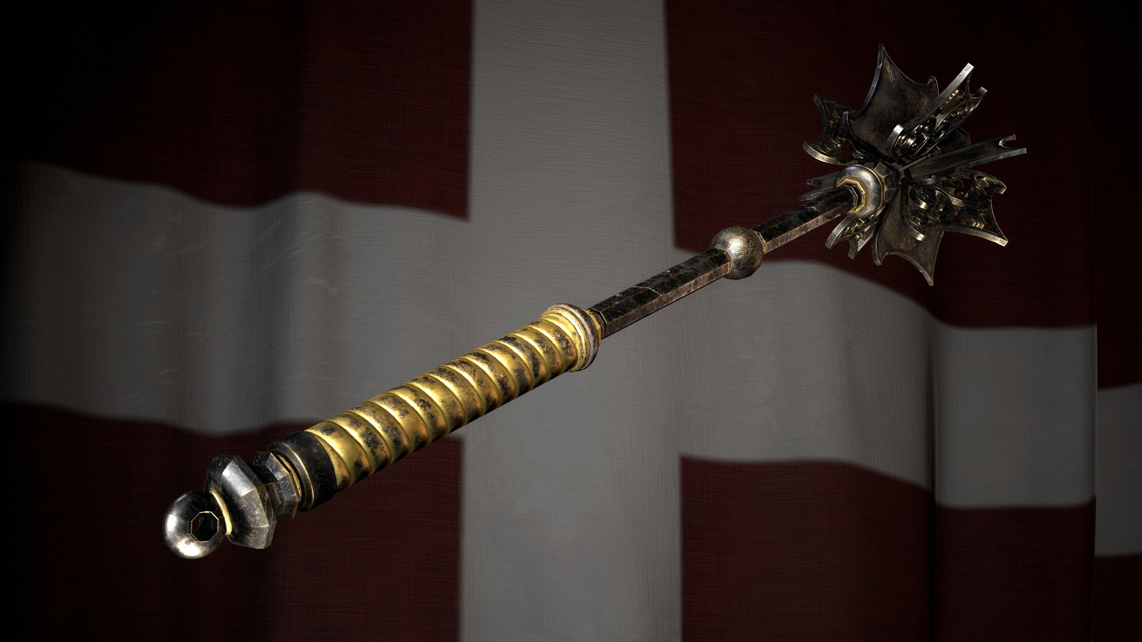 Medieval templar battle mace Game ready Low-poly 3D model_3