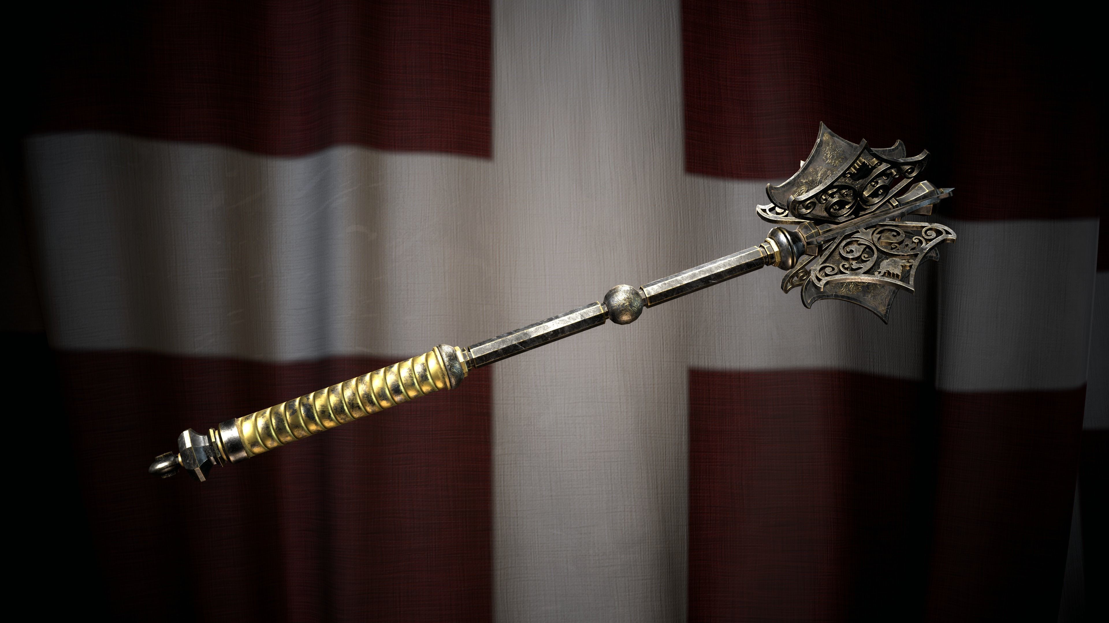 Medieval templar battle mace Game ready Low-poly 3D model_2