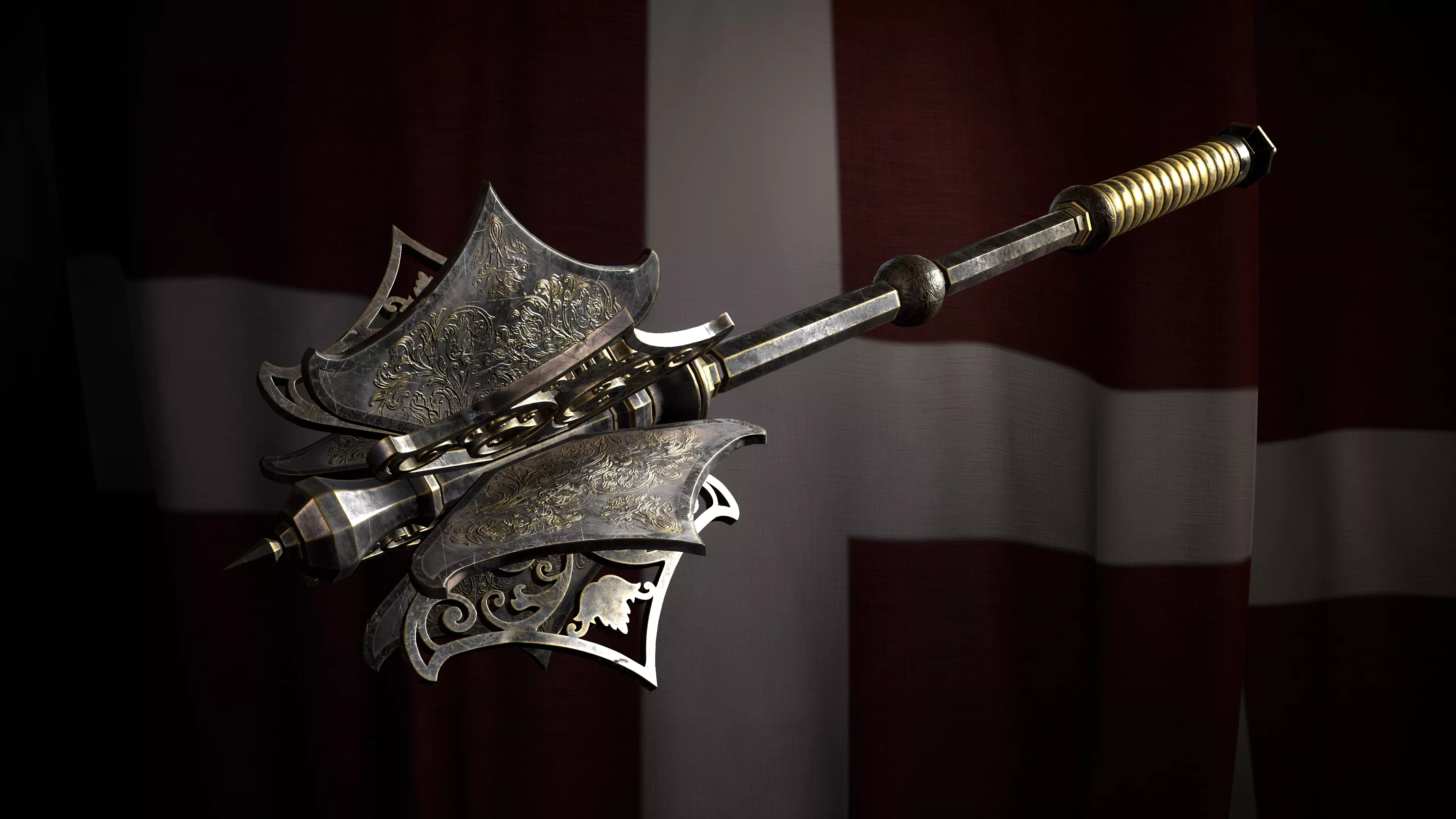 Medieval templar battle mace Game ready Low-poly 3D model_0