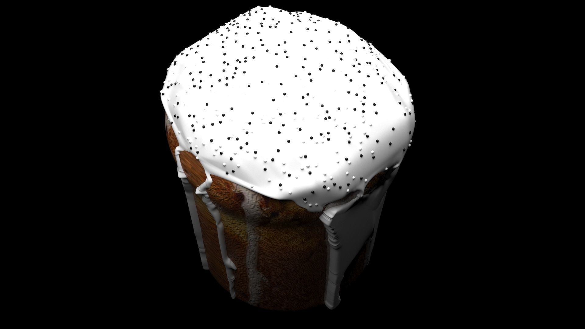 Easter Kulich With Black and White Sprinkles 3D model_7