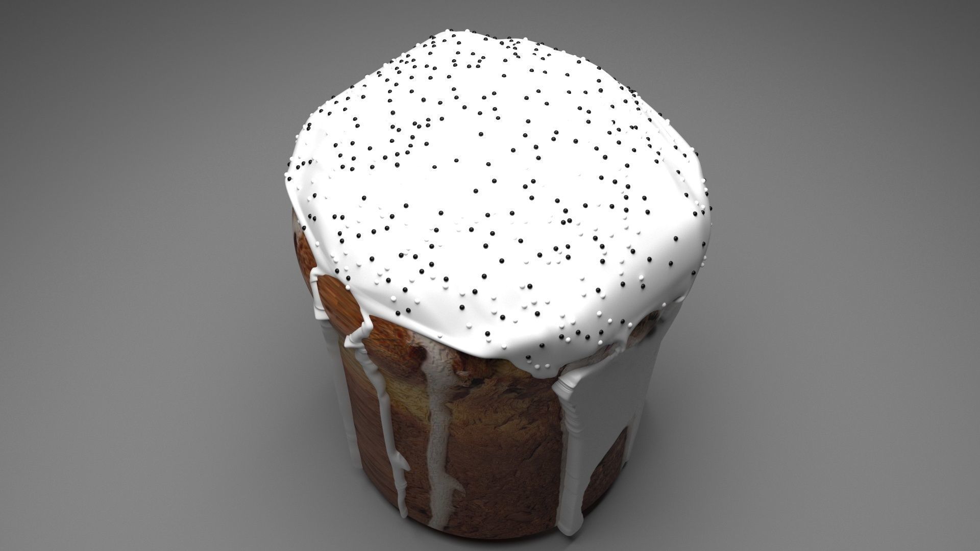 Easter Kulich With Black and White Sprinkles 3D model_4