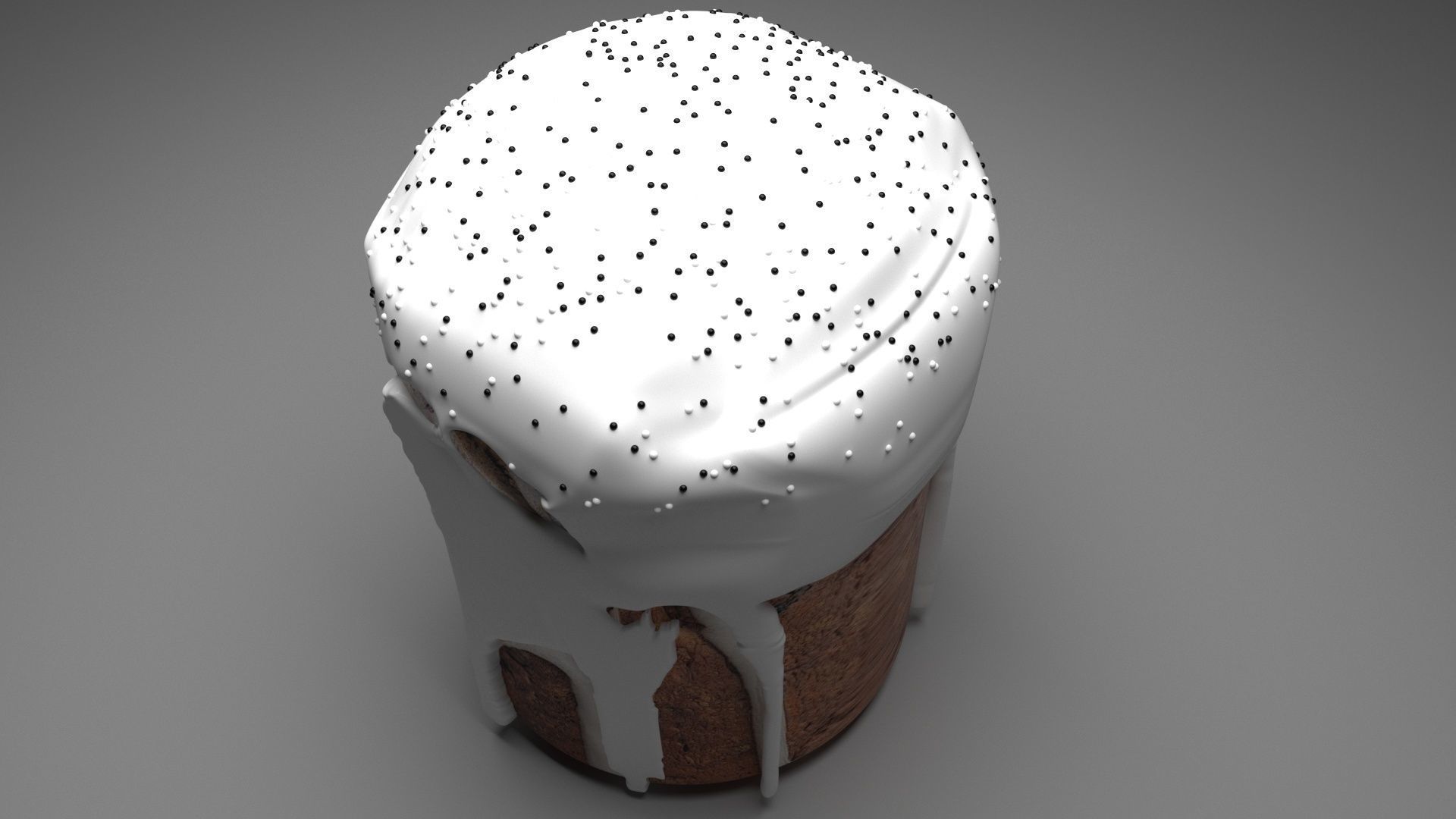Easter Kulich With Black and White Sprinkles 3D model_1
