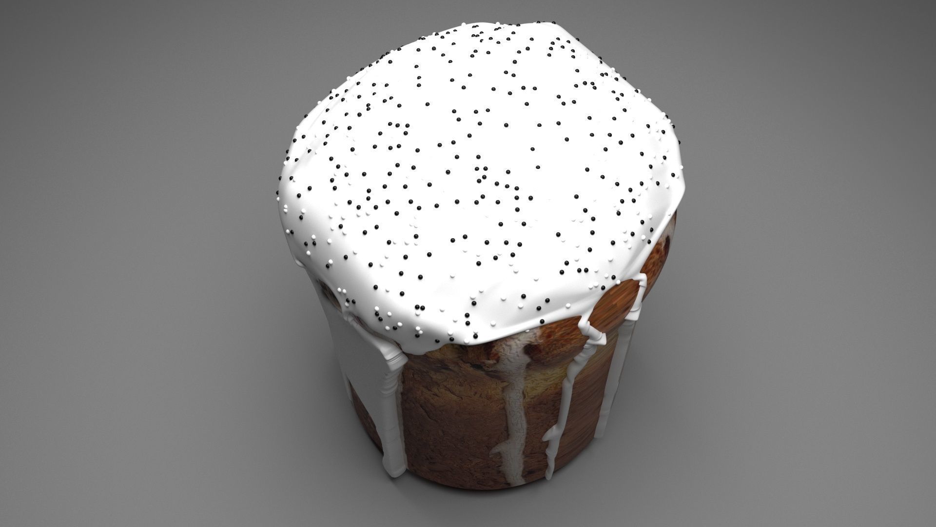 Easter Kulich With Black and White Sprinkles 3D model_3