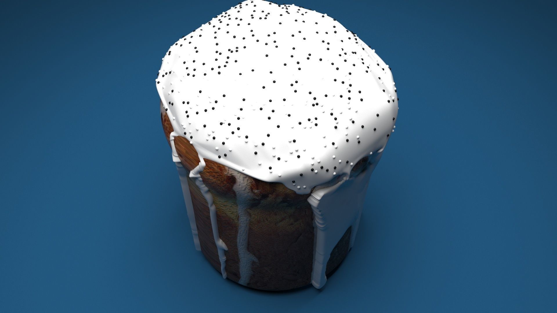 Easter Kulich With Black and White Sprinkles 3D model_6