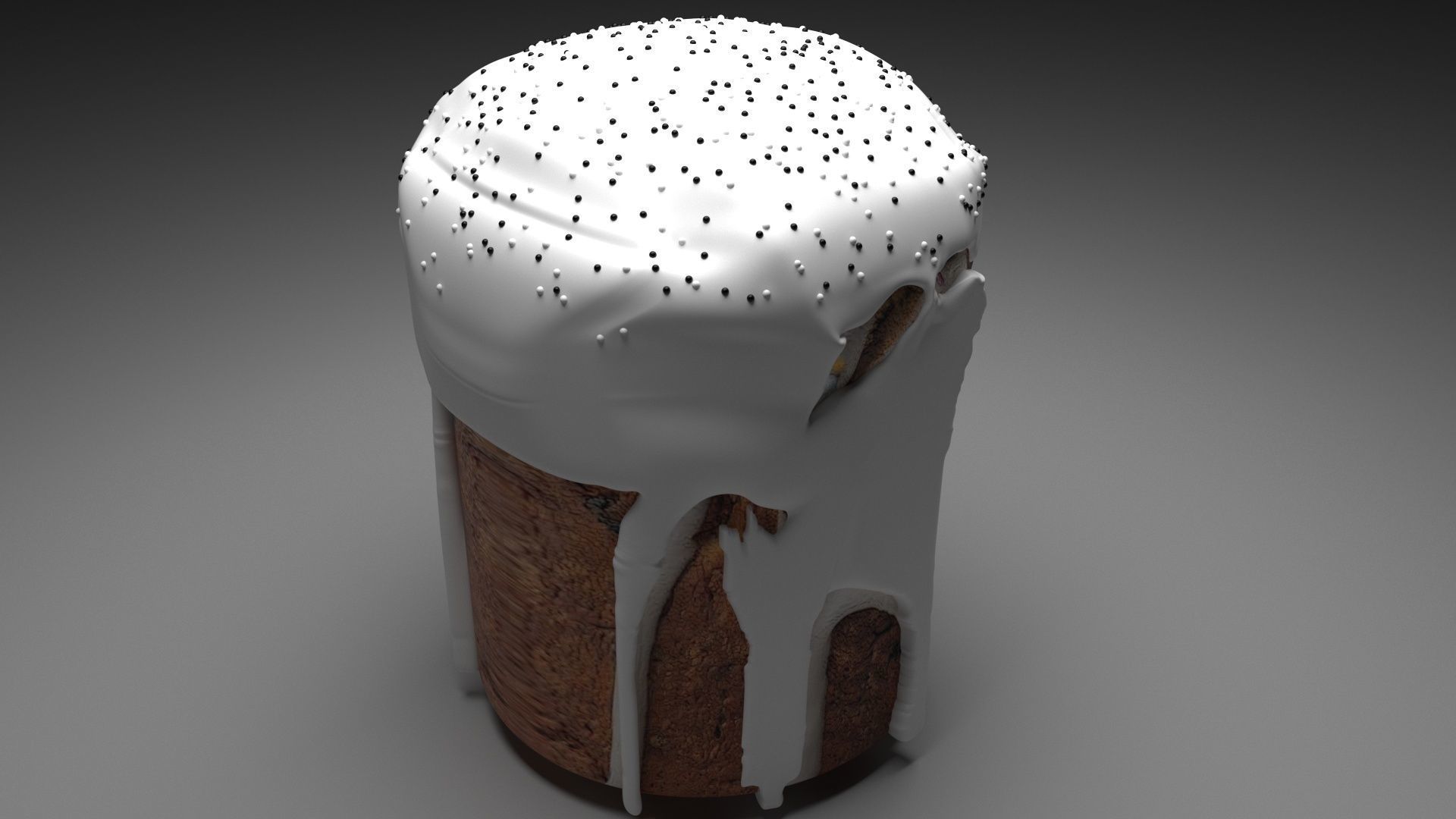 Easter Kulich With Black and White Sprinkles 3D model_2