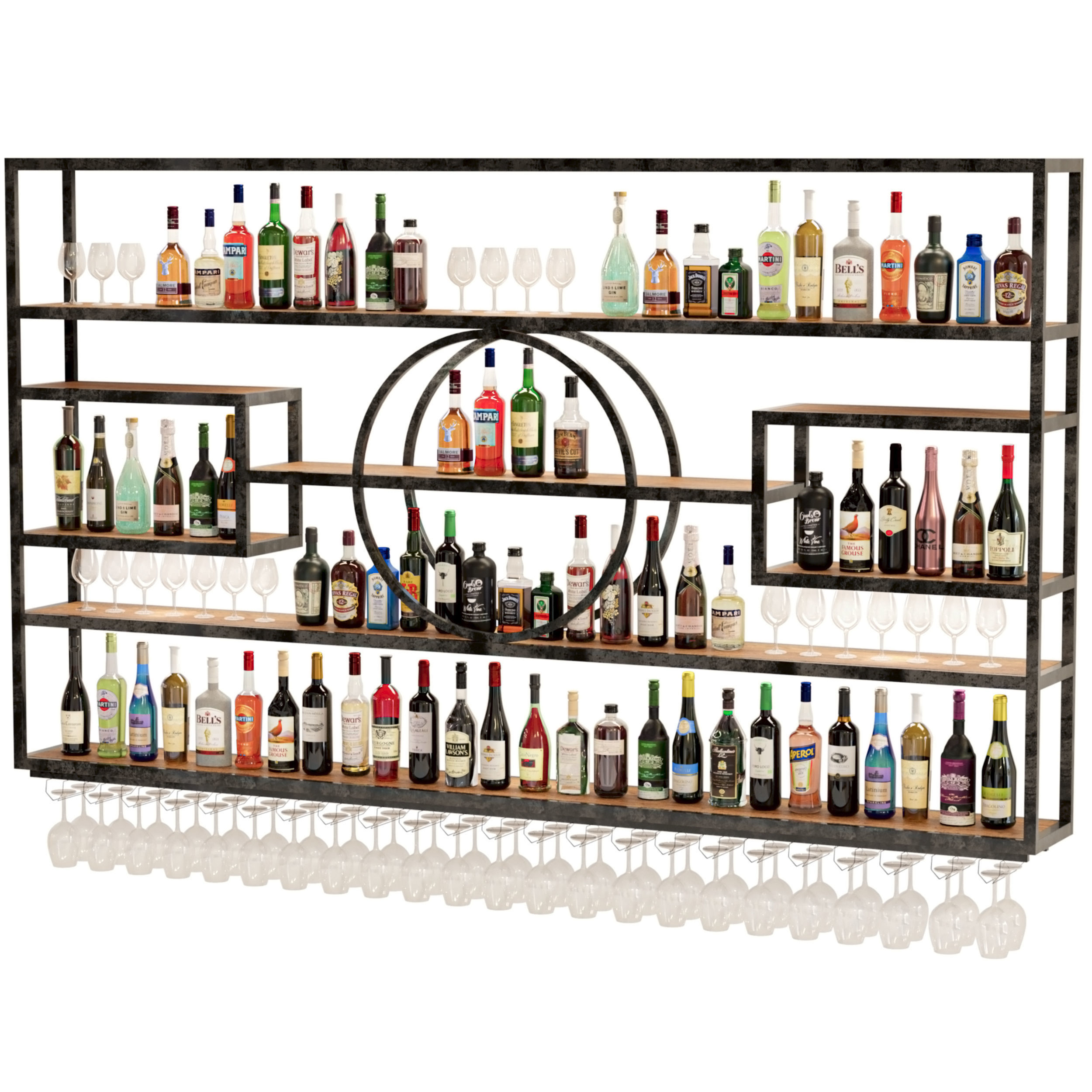 Large rack with alcohol in the bar 3D model_1
