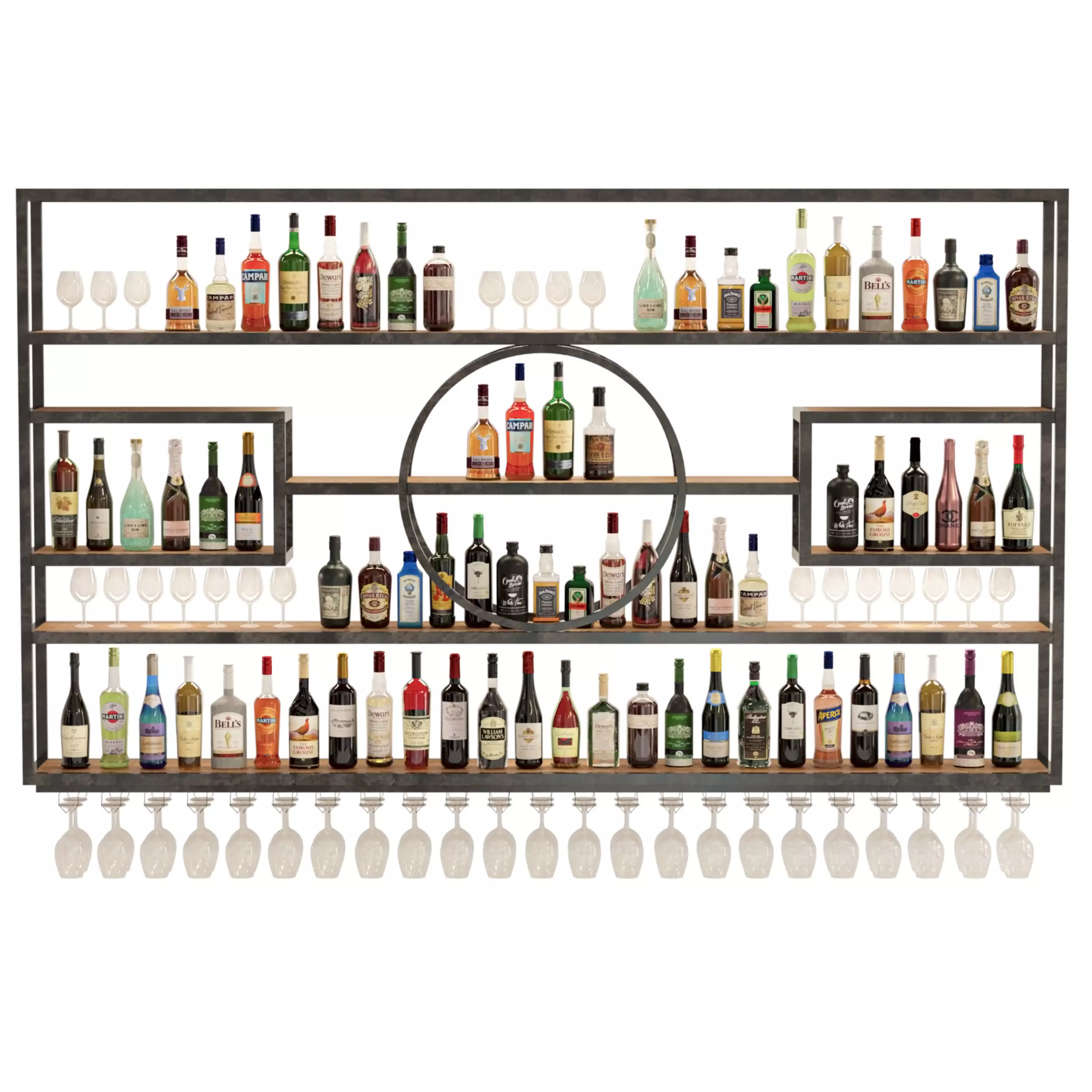 Large rack with alcohol in the bar 3D model_0