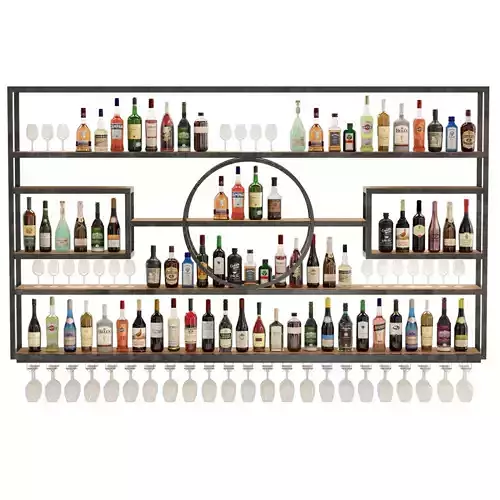 Large rack with alcohol in the bar 3D model