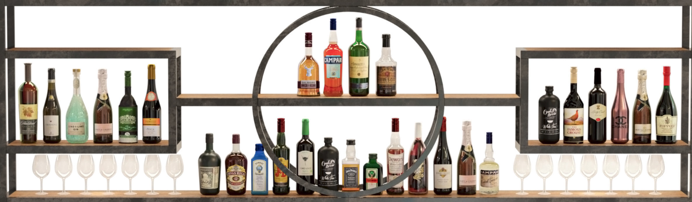Large rack with alcohol in the bar 3D model_3
