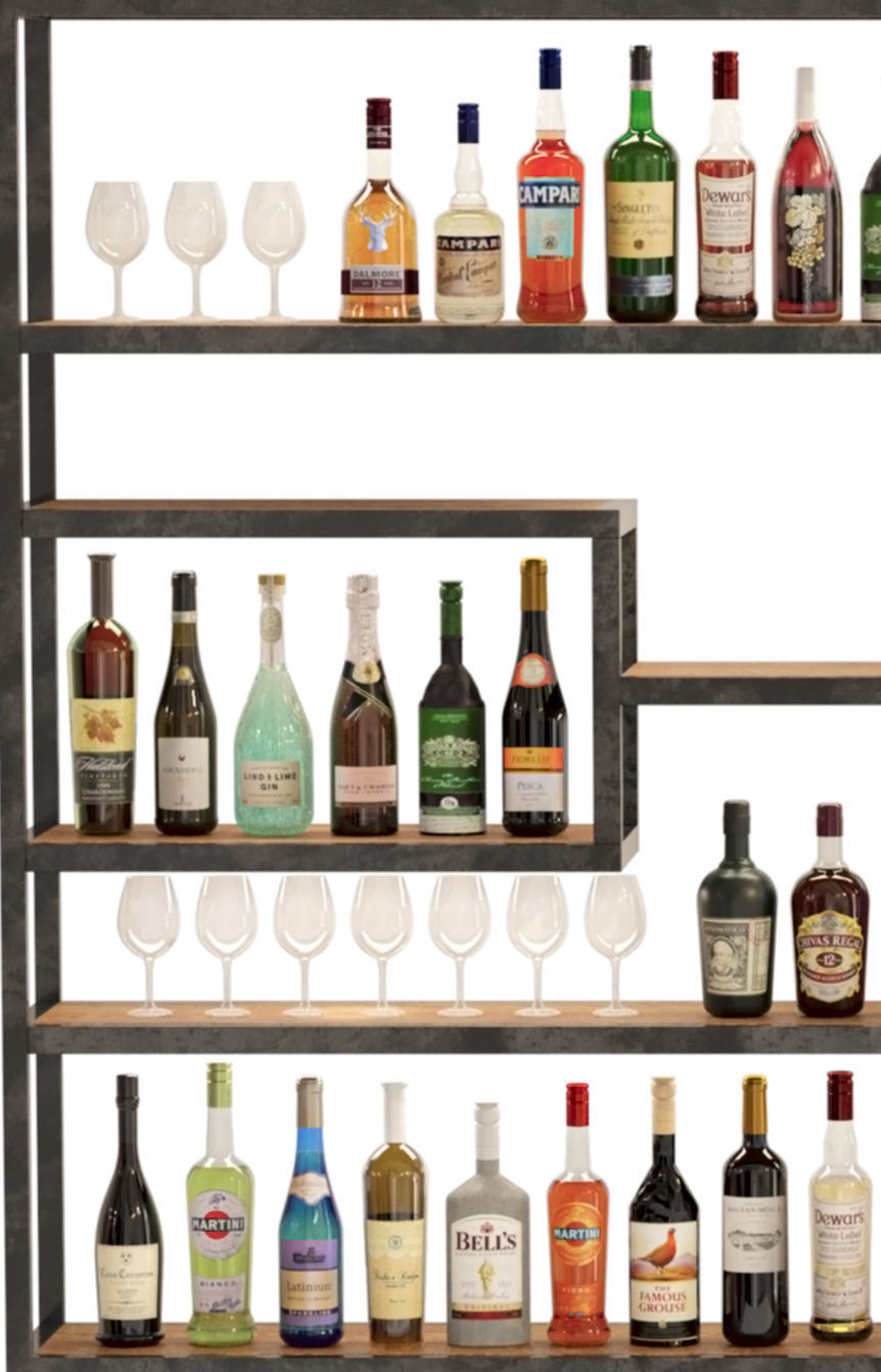 Large rack with alcohol in the bar 3D model_4