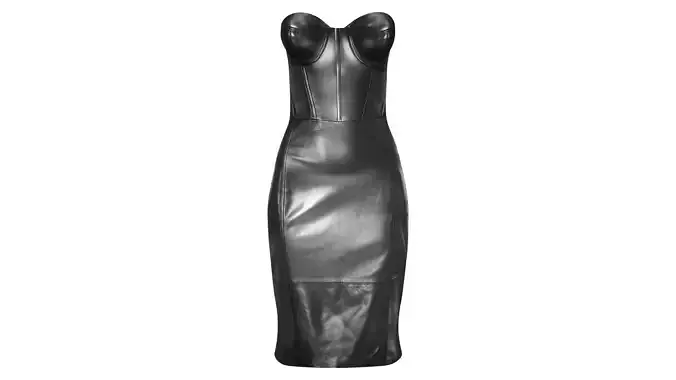 Strapless Pencil Skirt Black Leather Female Dress