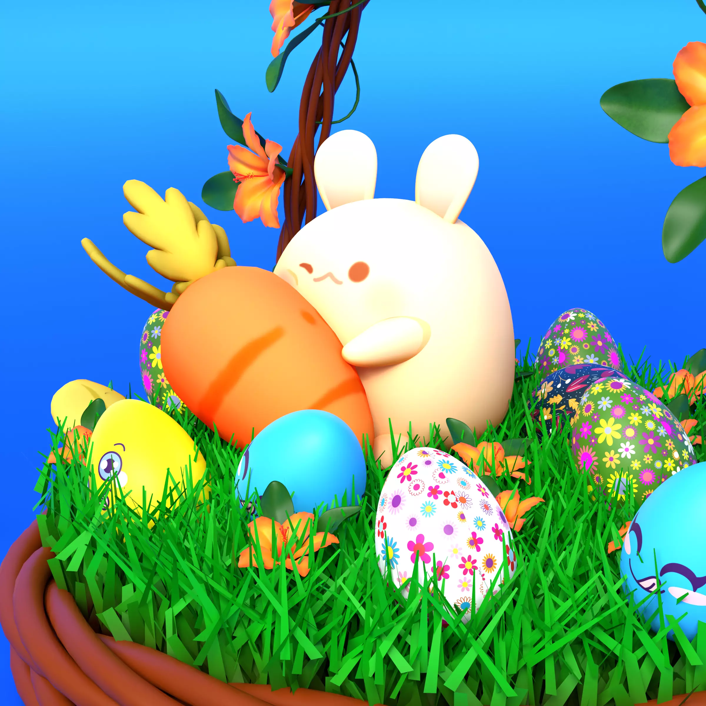 Easter basket with Bunny 3D model_0