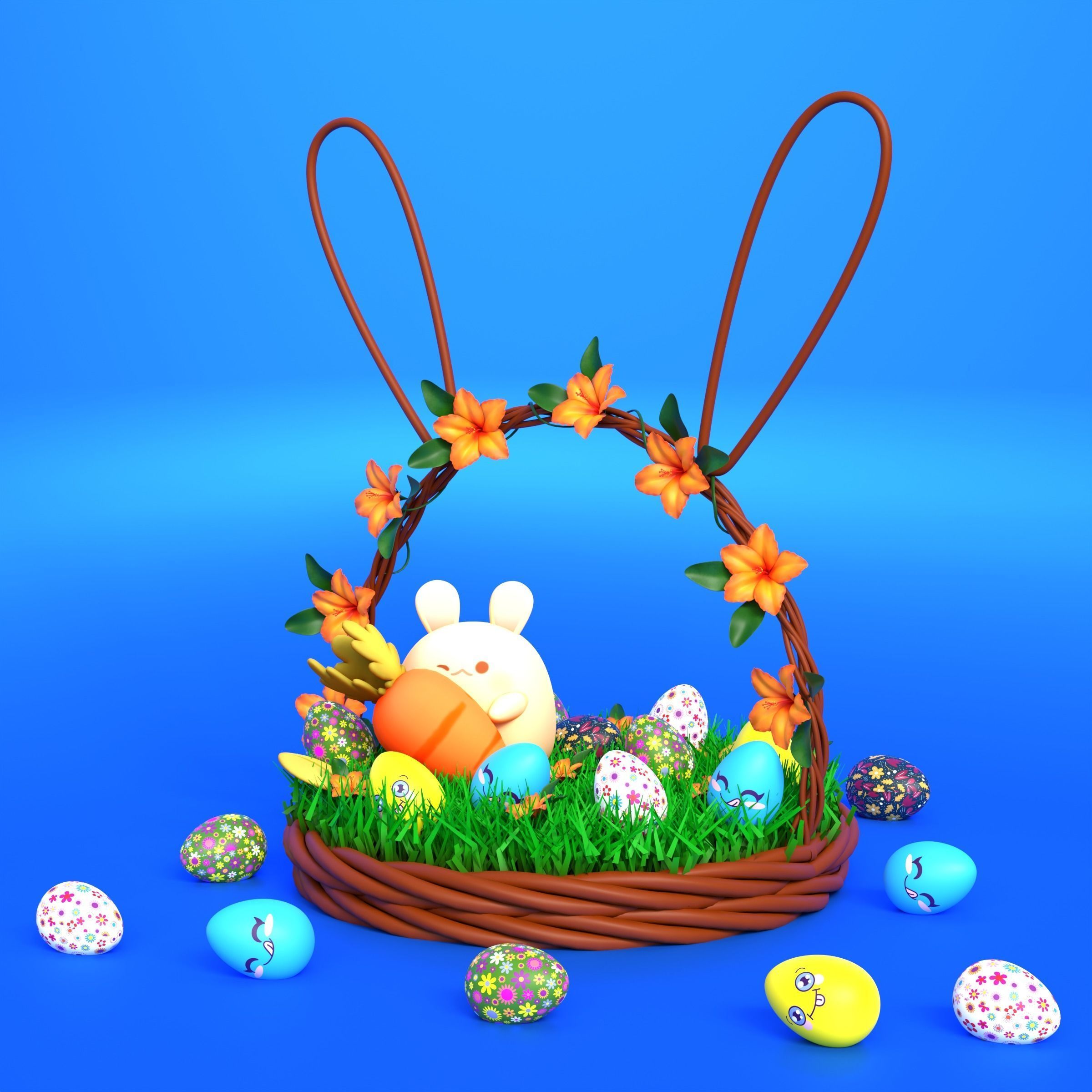 Easter basket with Bunny 3D model_3