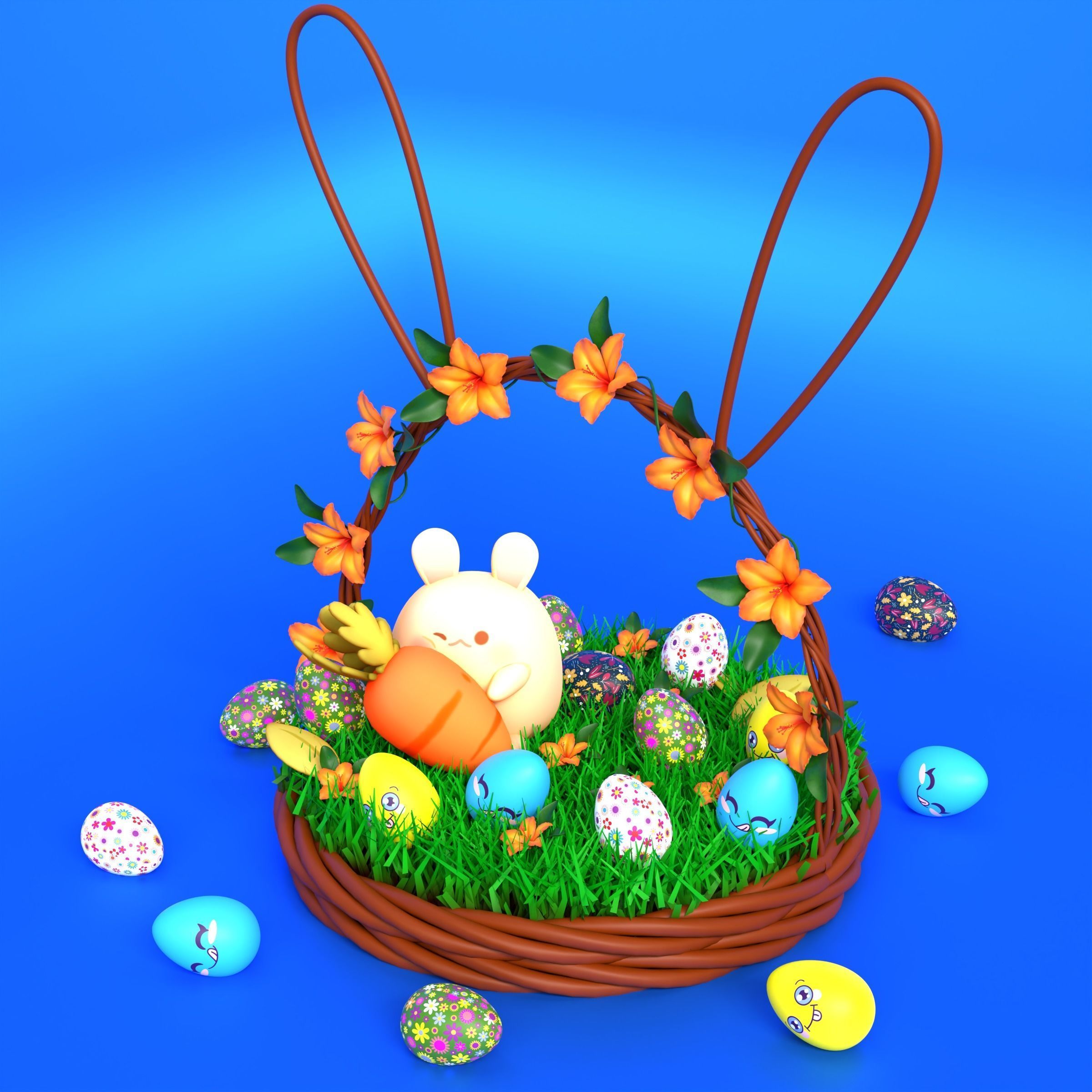 Easter basket with Bunny 3D model_1