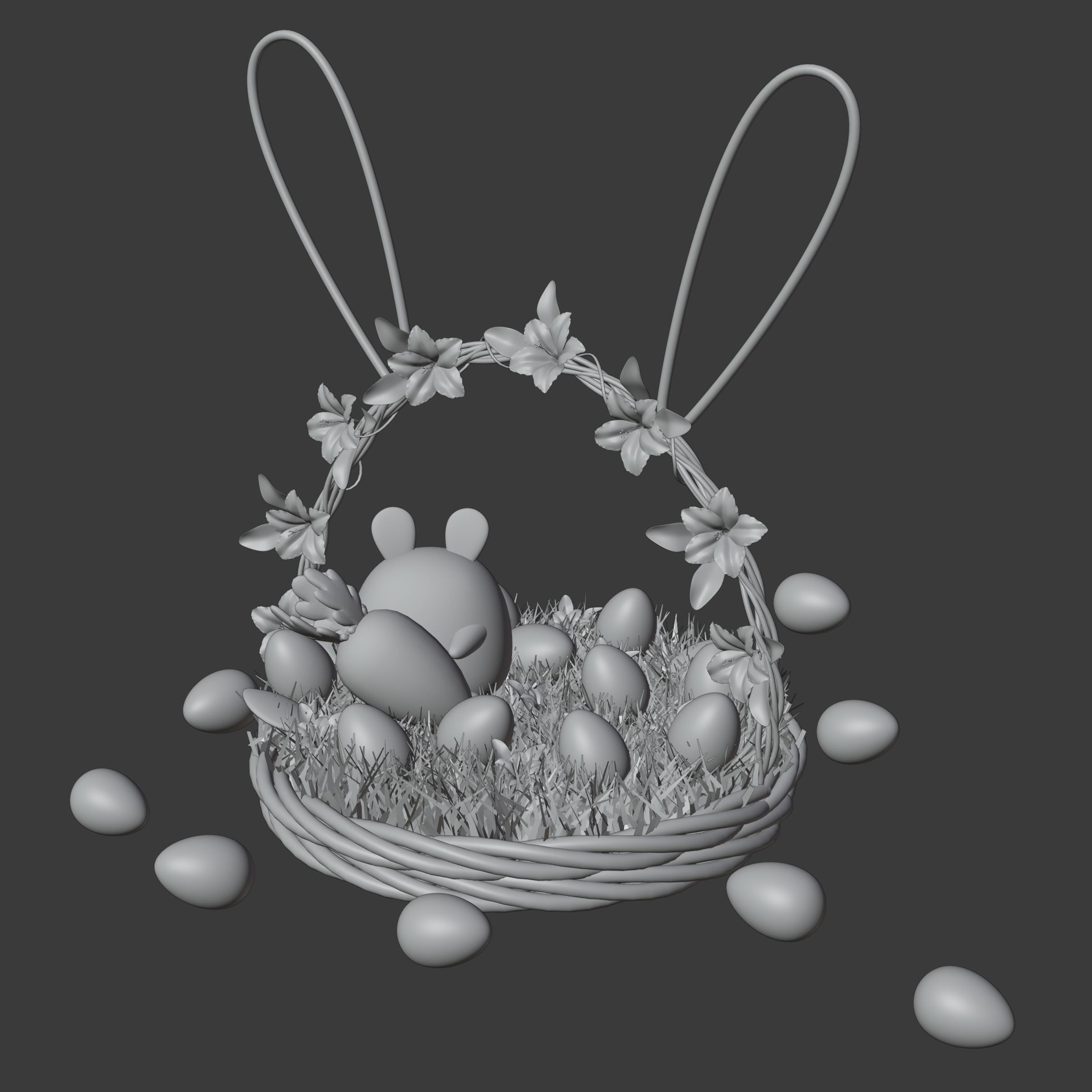 Easter basket with Bunny 3D model_4