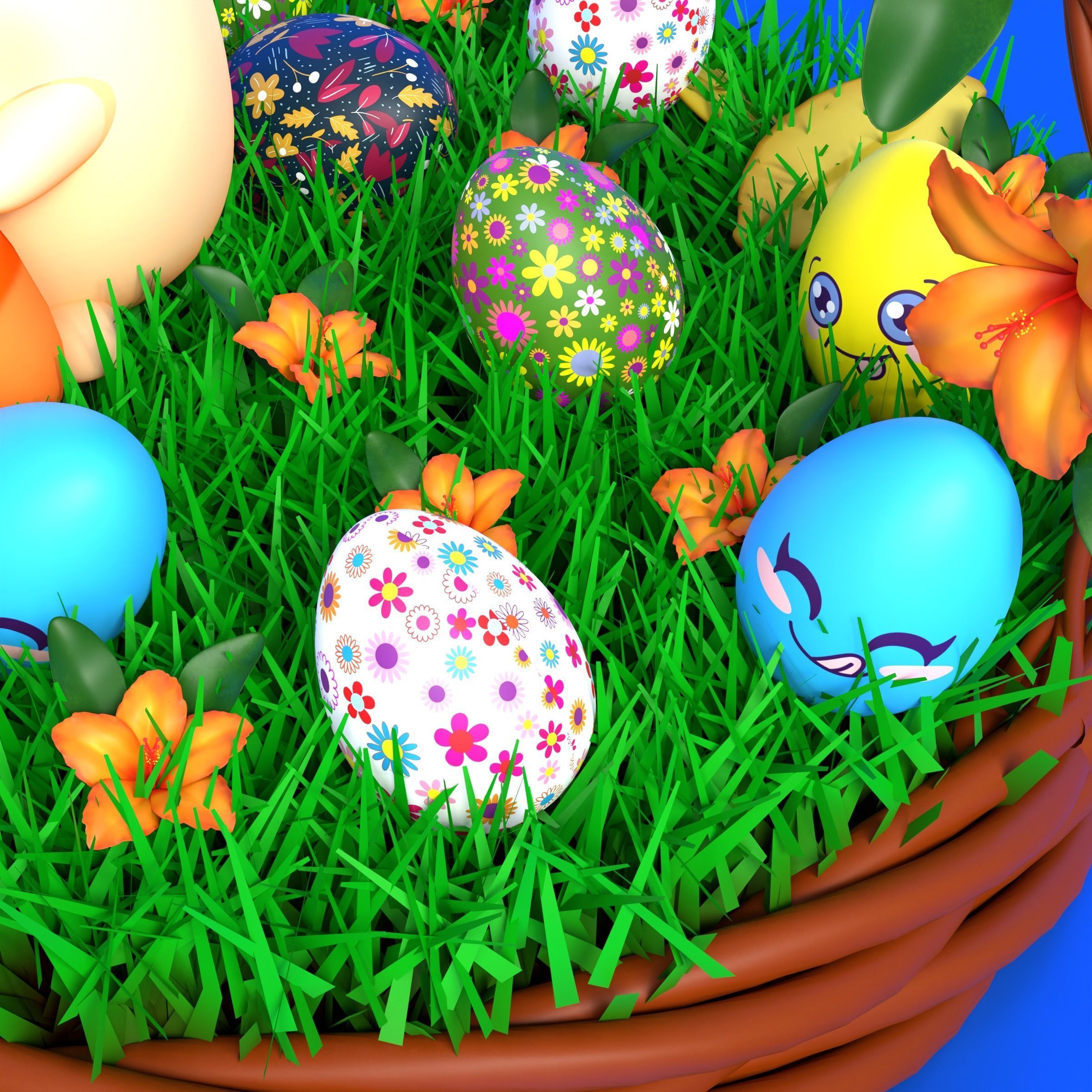 Easter basket with Bunny 3D model_2