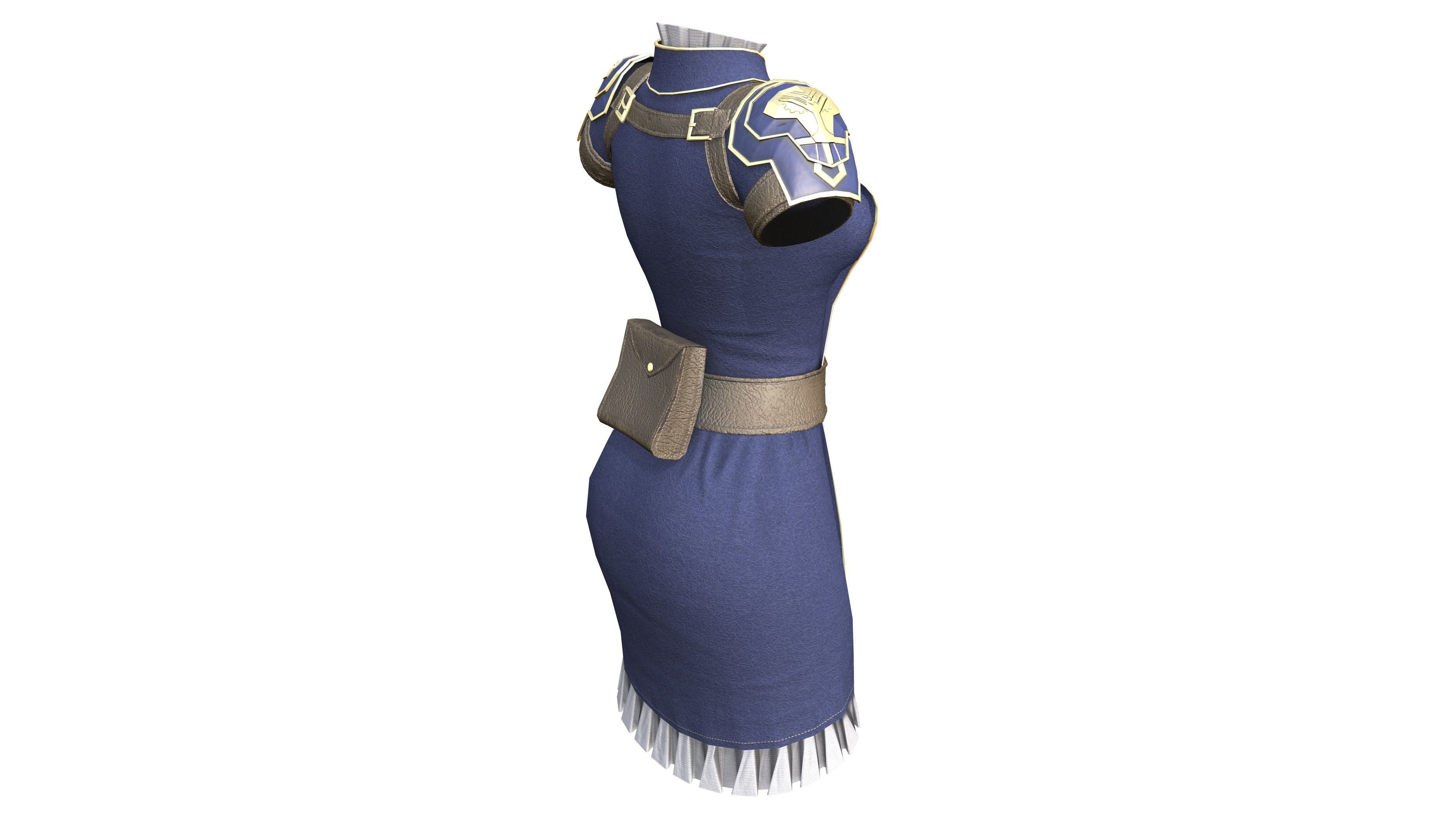Female Blue Cosplay Steampunk Dress Low-poly 3D model_5