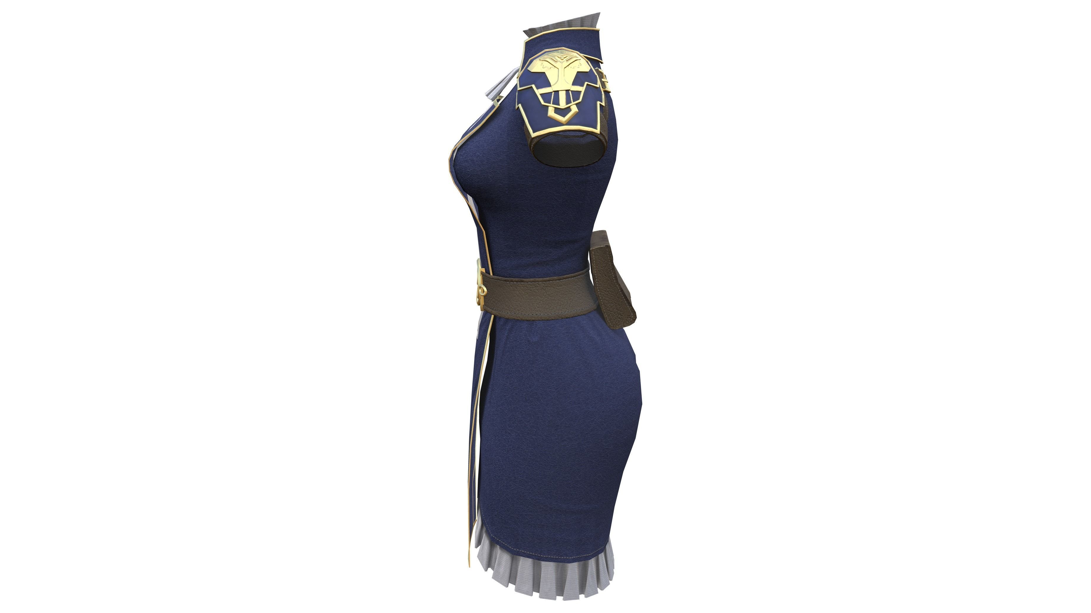 Female Blue Cosplay Steampunk Dress Low-poly 3D model_3