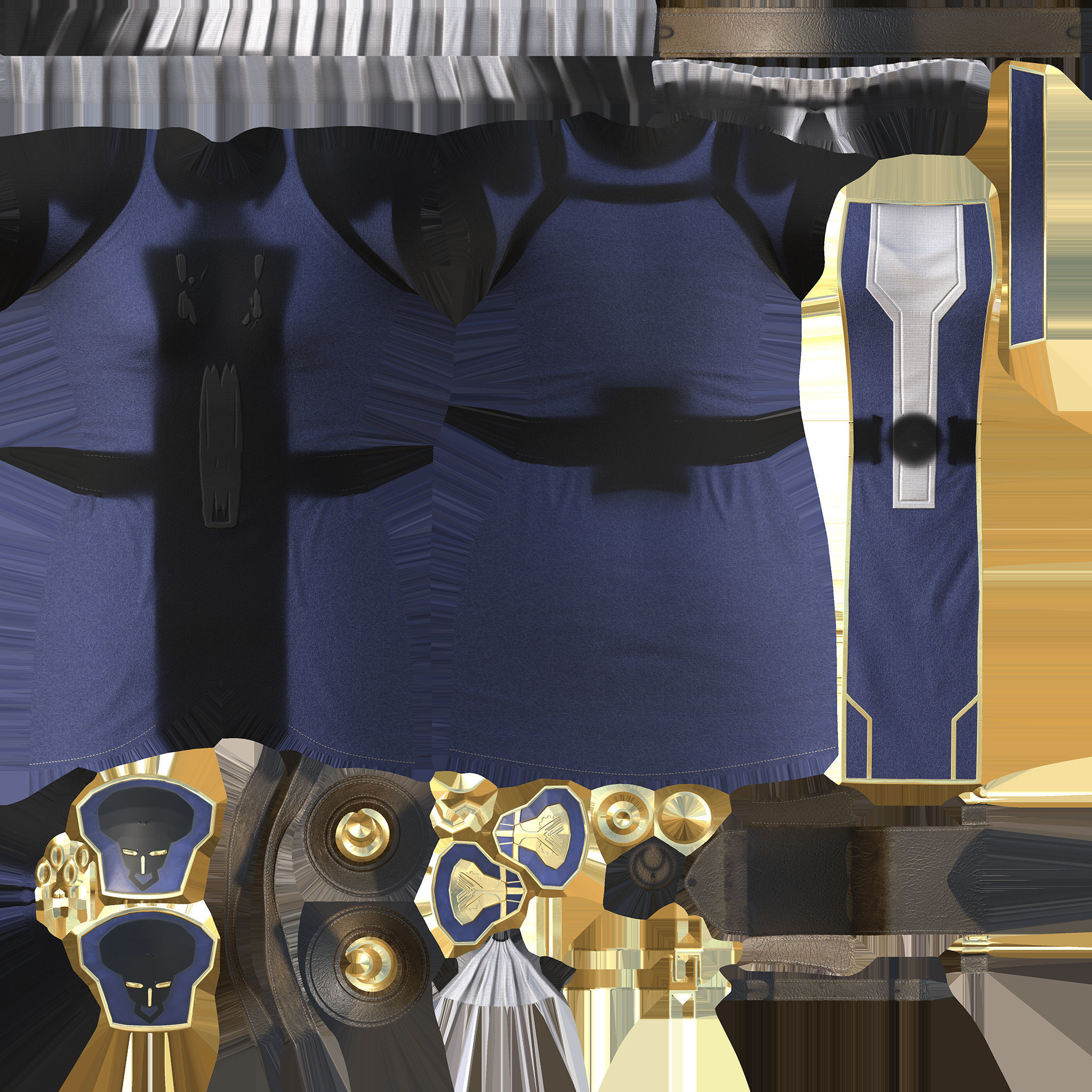 Female Blue Cosplay Steampunk Dress Low-poly 3D model_9