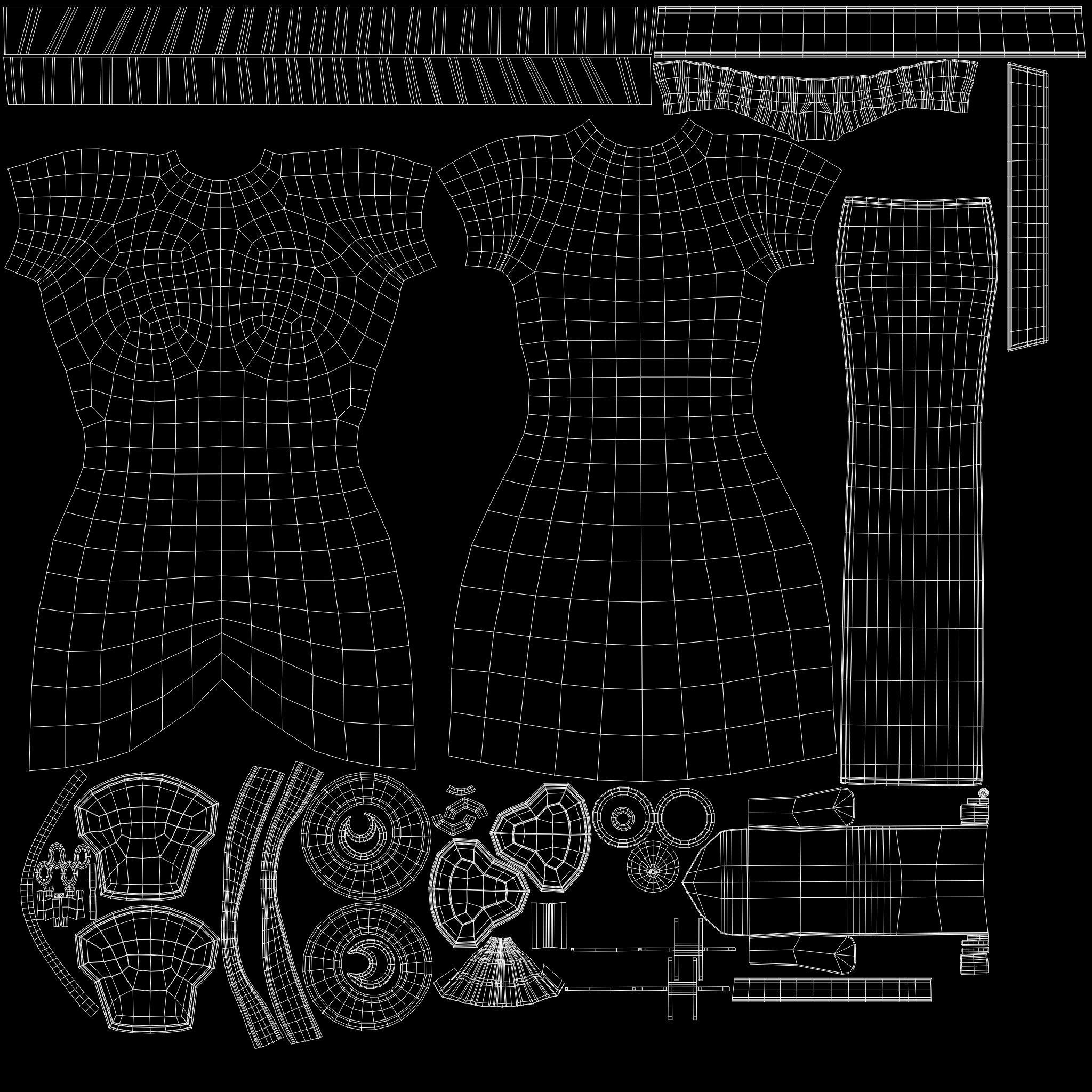 Female Blue Cosplay Steampunk Dress Low-poly 3D model_13