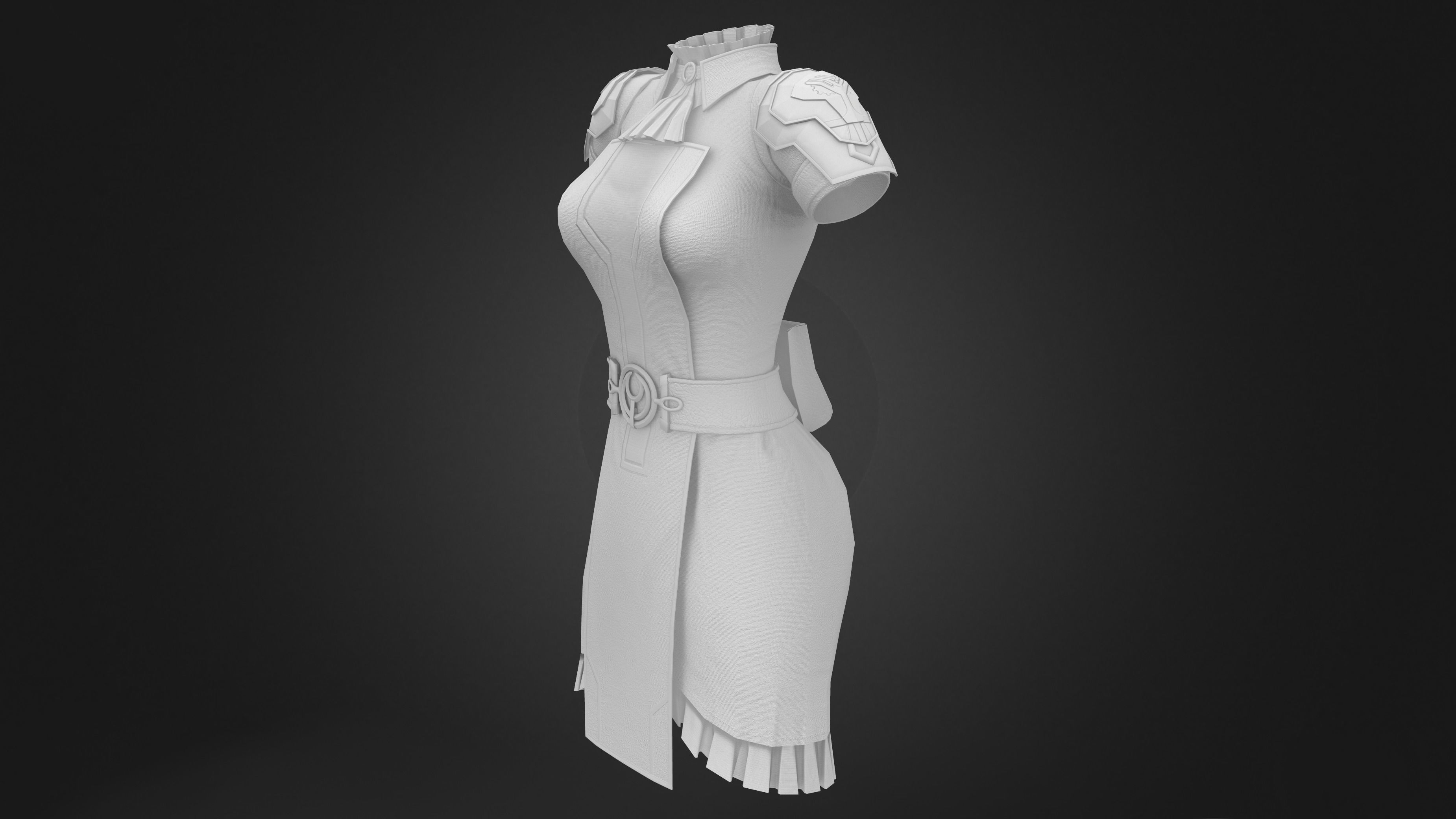 Female Blue Cosplay Steampunk Dress Low-poly 3D model_8