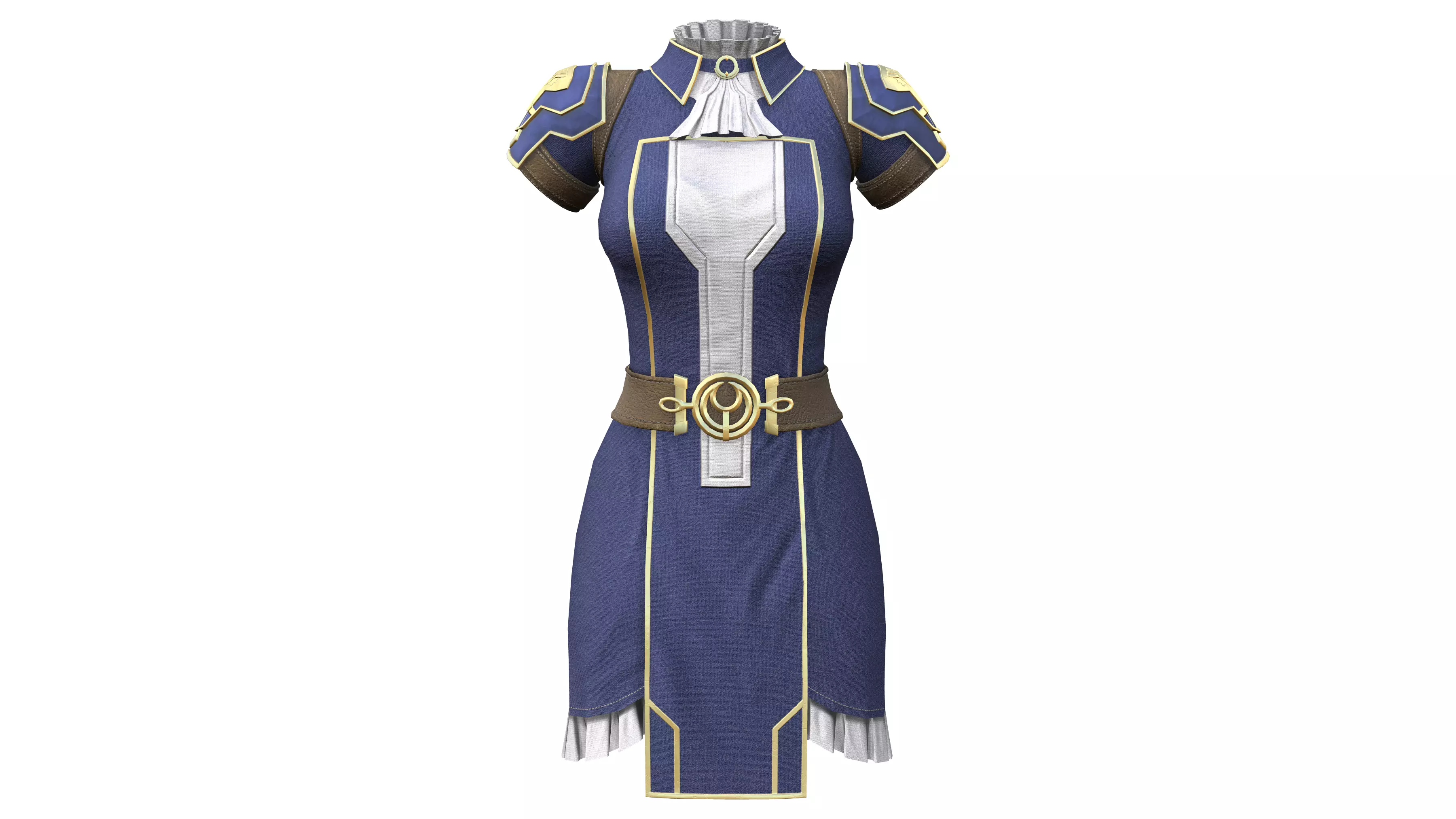 Female Blue Cosplay Steampunk Dress Low-poly 3D model_0