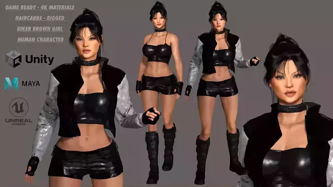 3D REALISTIC HUMAN RIGGED CHARACTER - BIKER GIRL CURVY BODY
