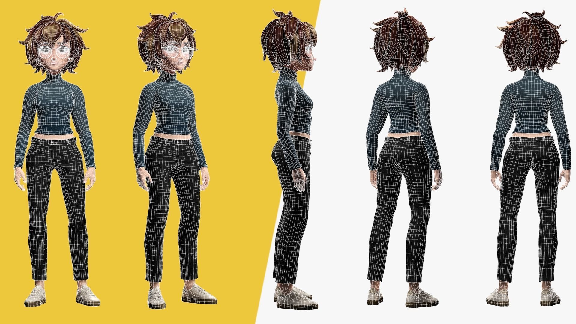 Mother Cartoon Woman Rigged 3D model RealTime girl 3D toon Low-poly 3D model_9