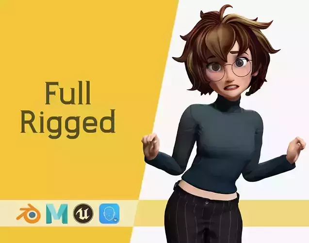 Mother Cartoon Woman Rigged 3D model RealTime girl 3D toon Low-poly 3D model