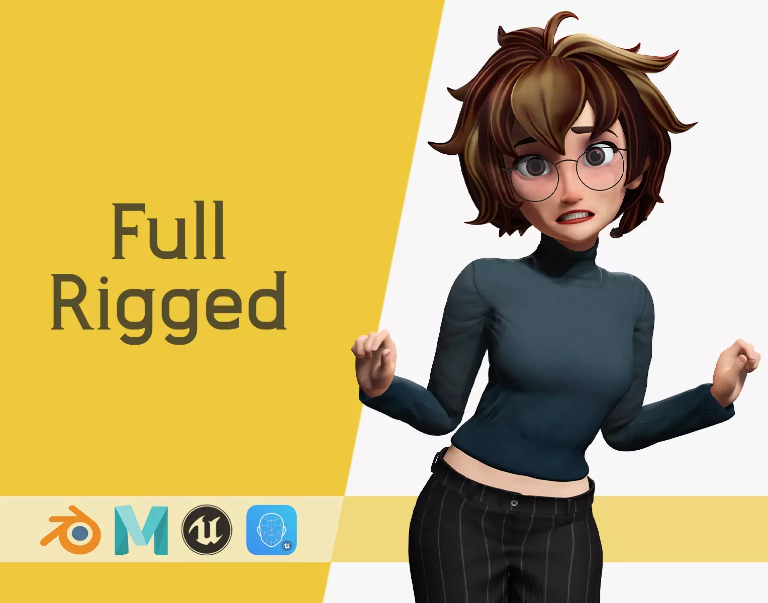 Mother Cartoon Woman Rigged 3D model RealTime girl 3D toon Low-poly 3D model_0