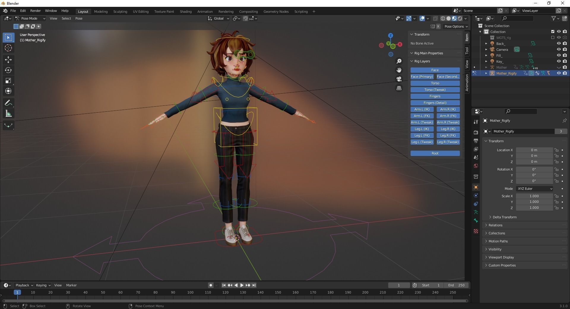 Mother Cartoon Woman Rigged 3D model RealTime girl 3D toon Low-poly 3D model_25