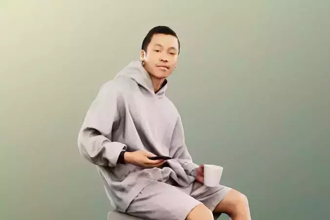 Henrik 12565 - Sitting Asian Man In Home Wear