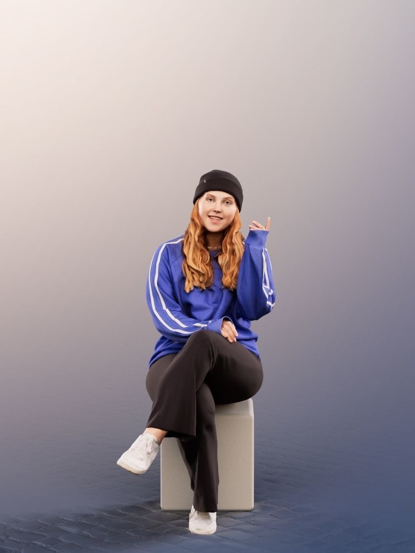 Mina 12452 - Sitting Casual Girl Talking Low-poly 3D model_1