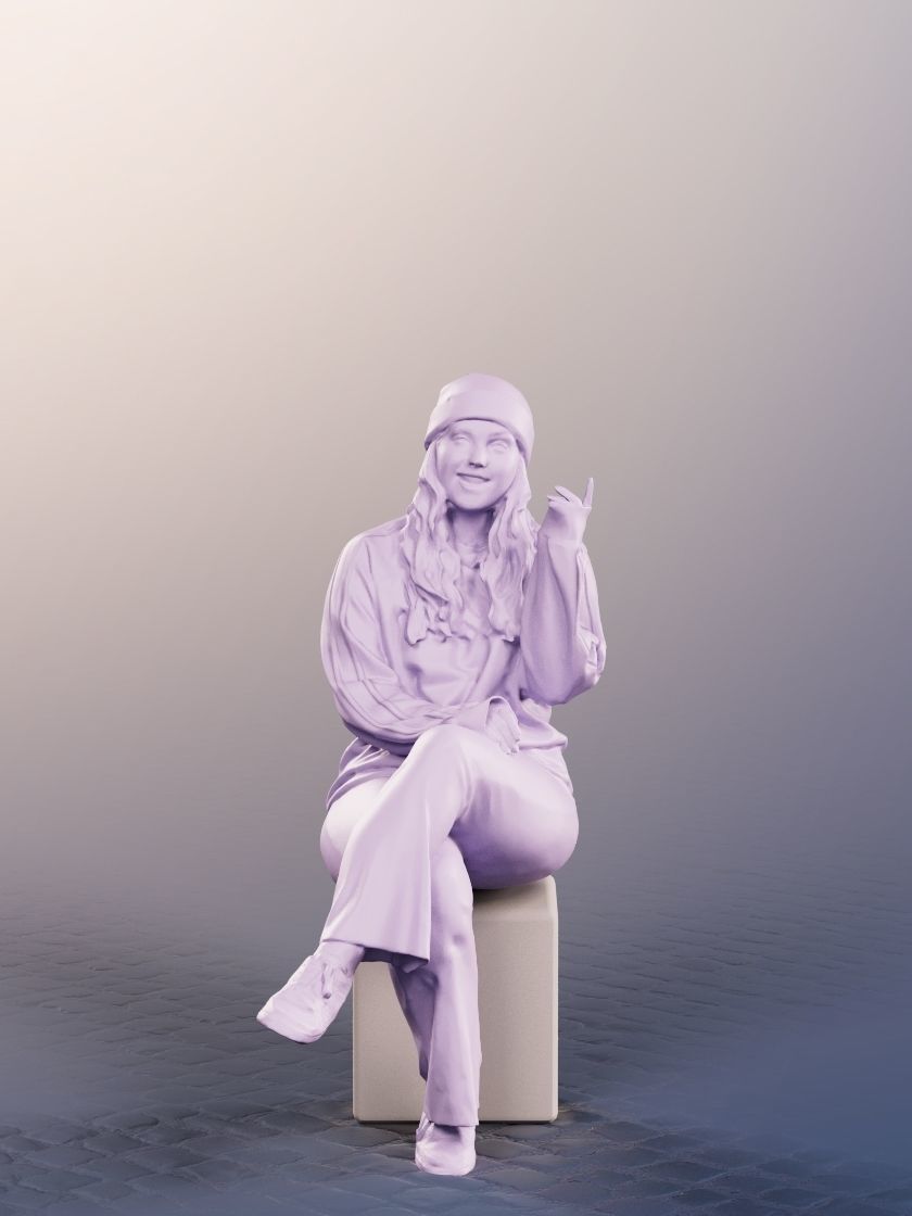 Mina 12452 - Sitting Casual Girl Talking Low-poly 3D model_3