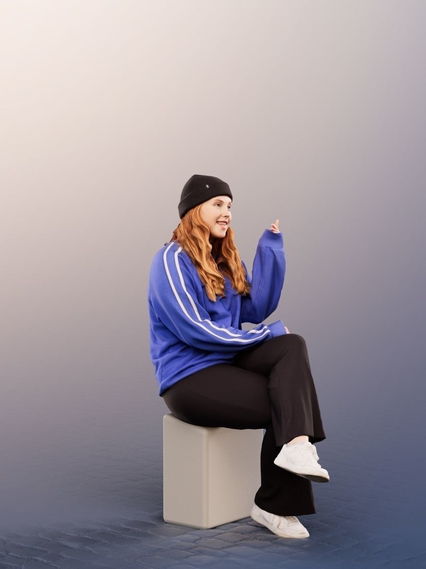 Mina 12452 - Sitting Casual Girl Talking Low-poly 3D model_2