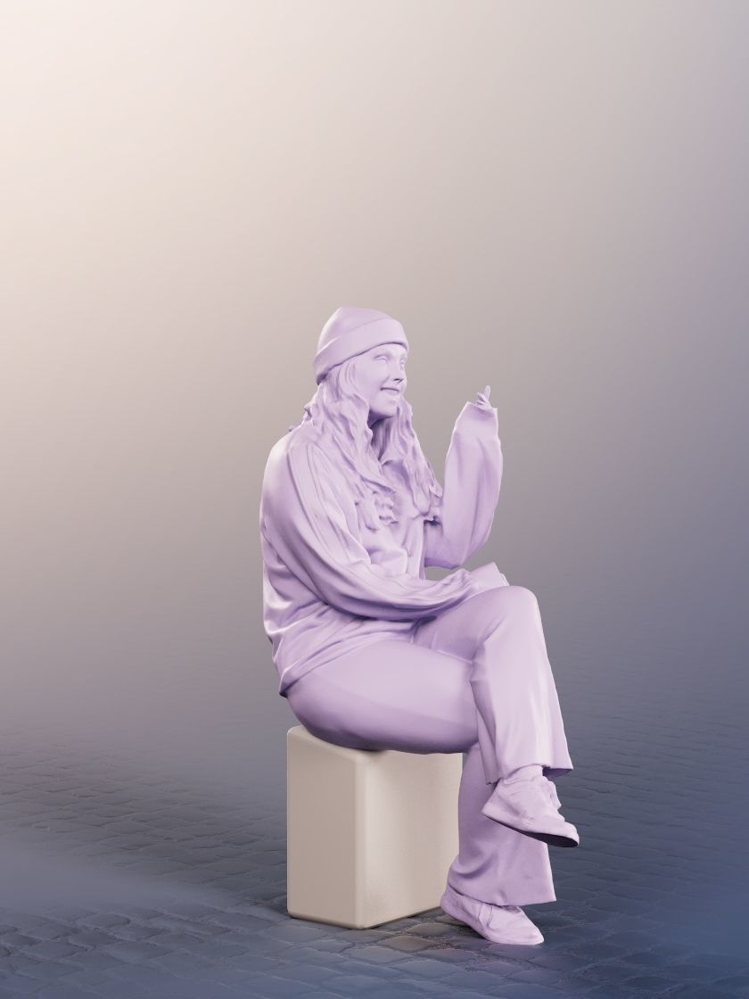 Mina 12452 - Sitting Casual Girl Talking Low-poly 3D model_4