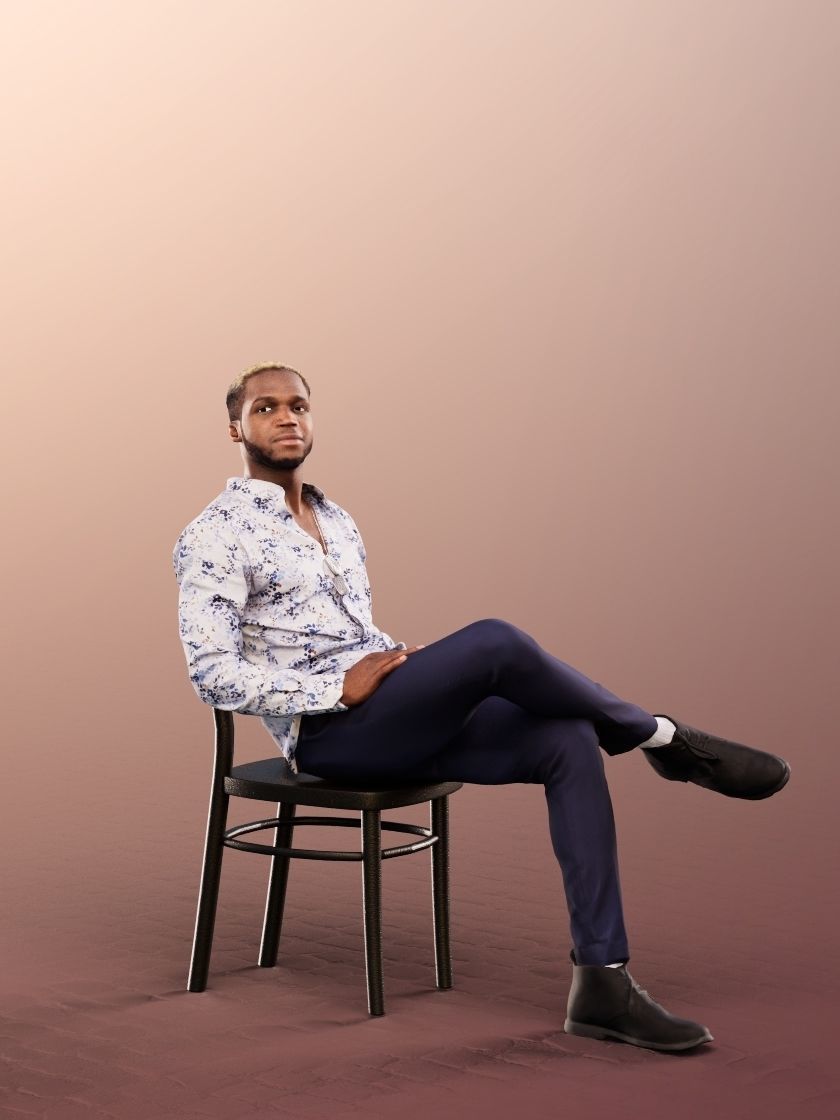 Maverick 12162 - Sitting Black Man Low-poly 3D model_2