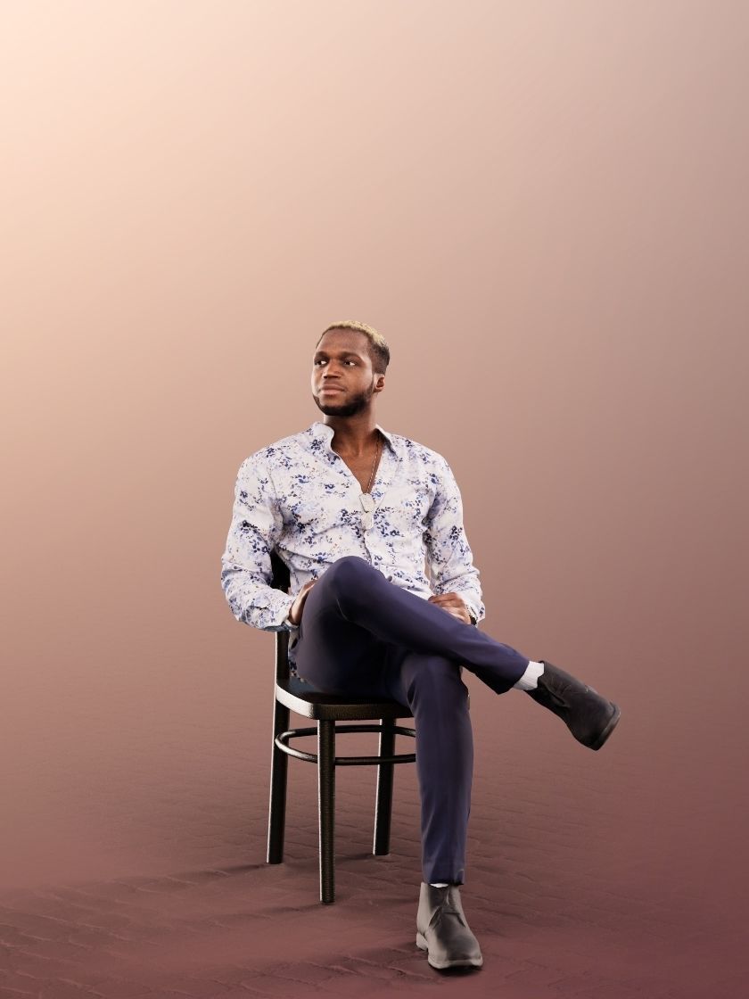 Maverick 12162 - Sitting Black Man Low-poly 3D model_1