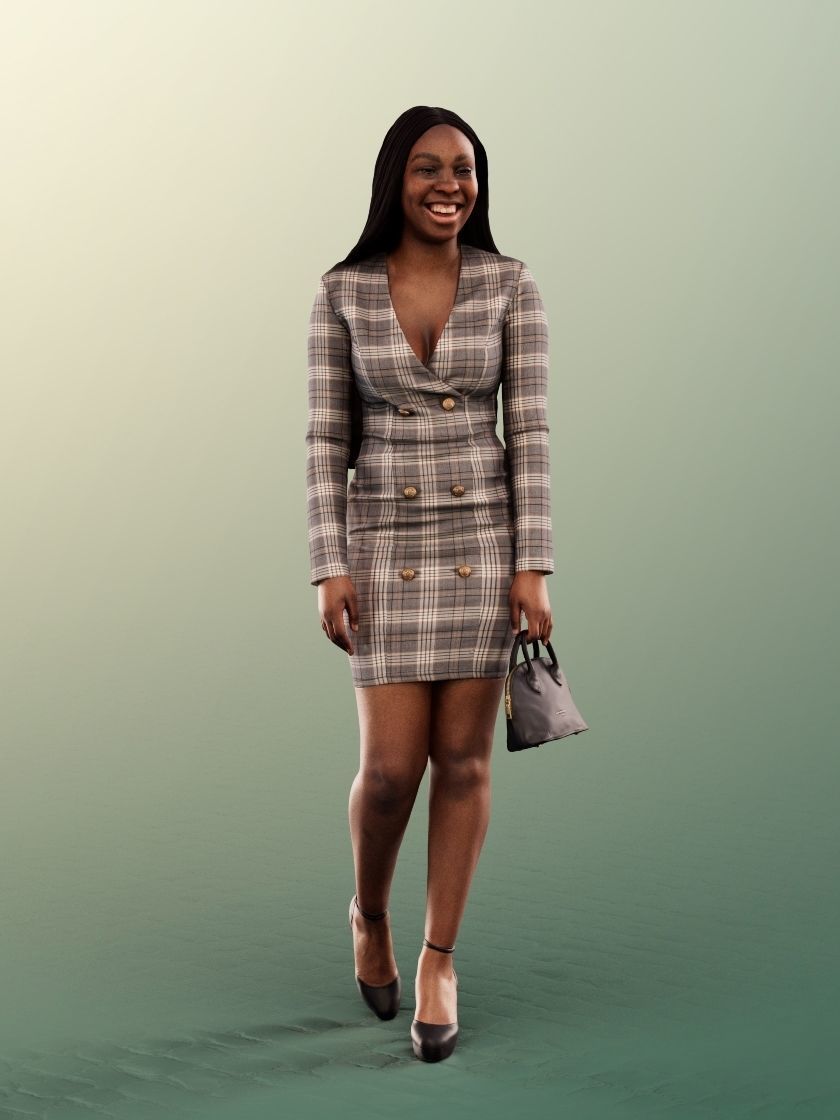 Rae 12043 - Standing Elegant Black Woman Laughing Low-poly 3D model_1