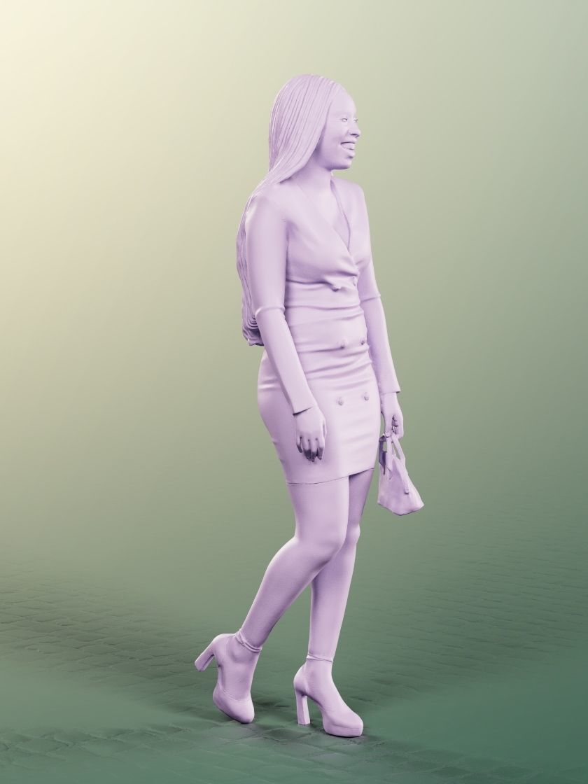 Rae 12043 - Standing Elegant Black Woman Laughing Low-poly 3D model_4