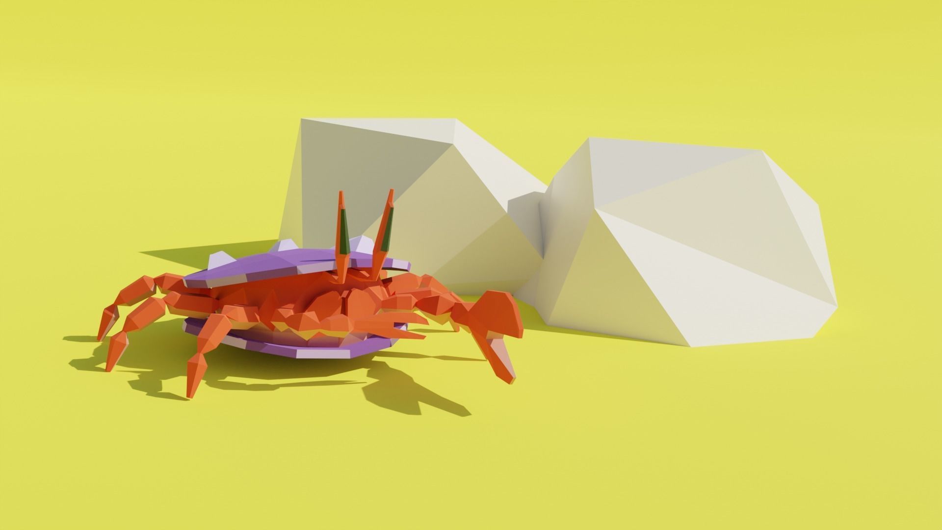 Crab in a seashell character low poly 3D model for games Low-poly 3D model_1