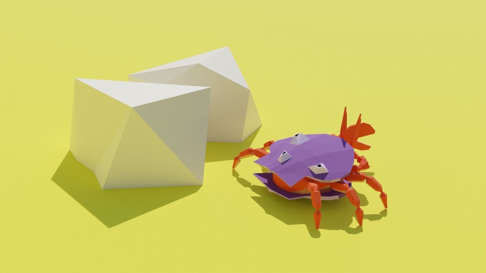 Crab in a seashell character low poly 3D model for games Low-poly 3D model_4
