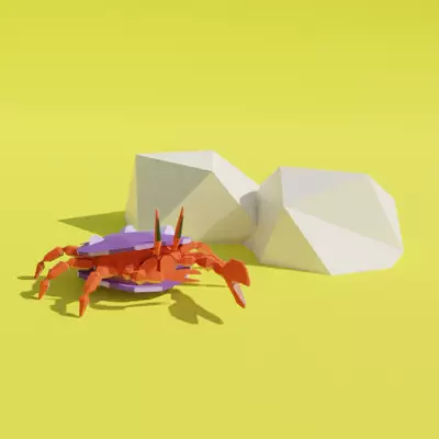 Crab in a seashell character low poly 3D model for games Low-poly 3D model_0