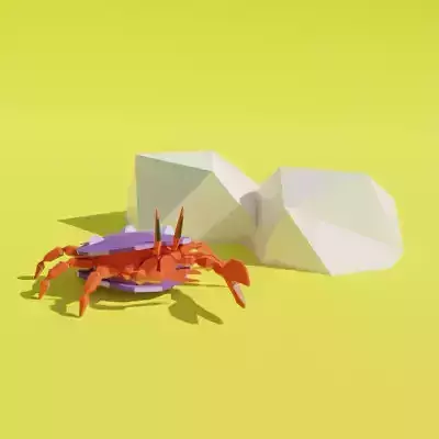 Crab in a seashell character low poly 3D model for games