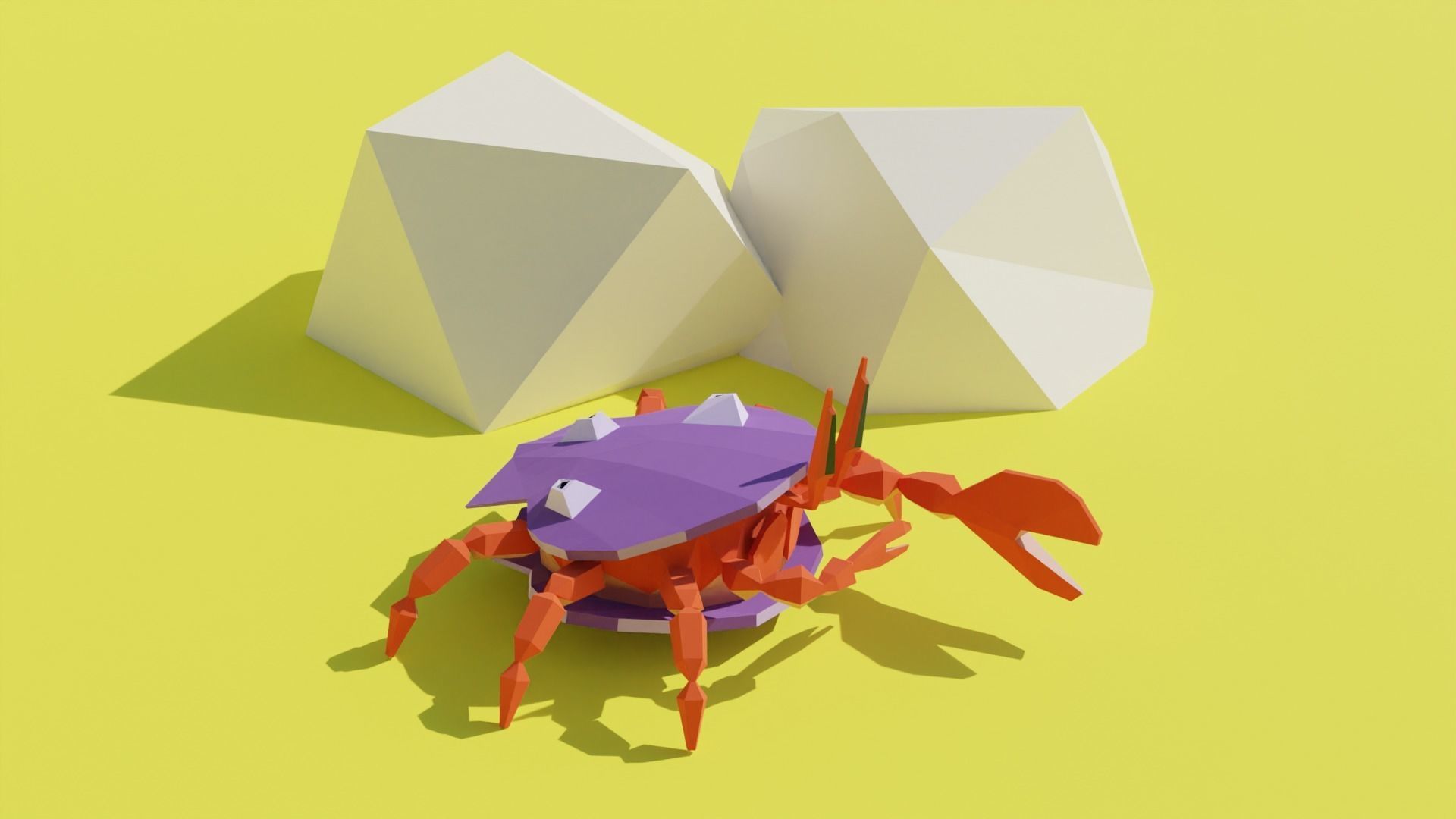 Crab in a seashell character low poly 3D model for games Low-poly 3D model_3