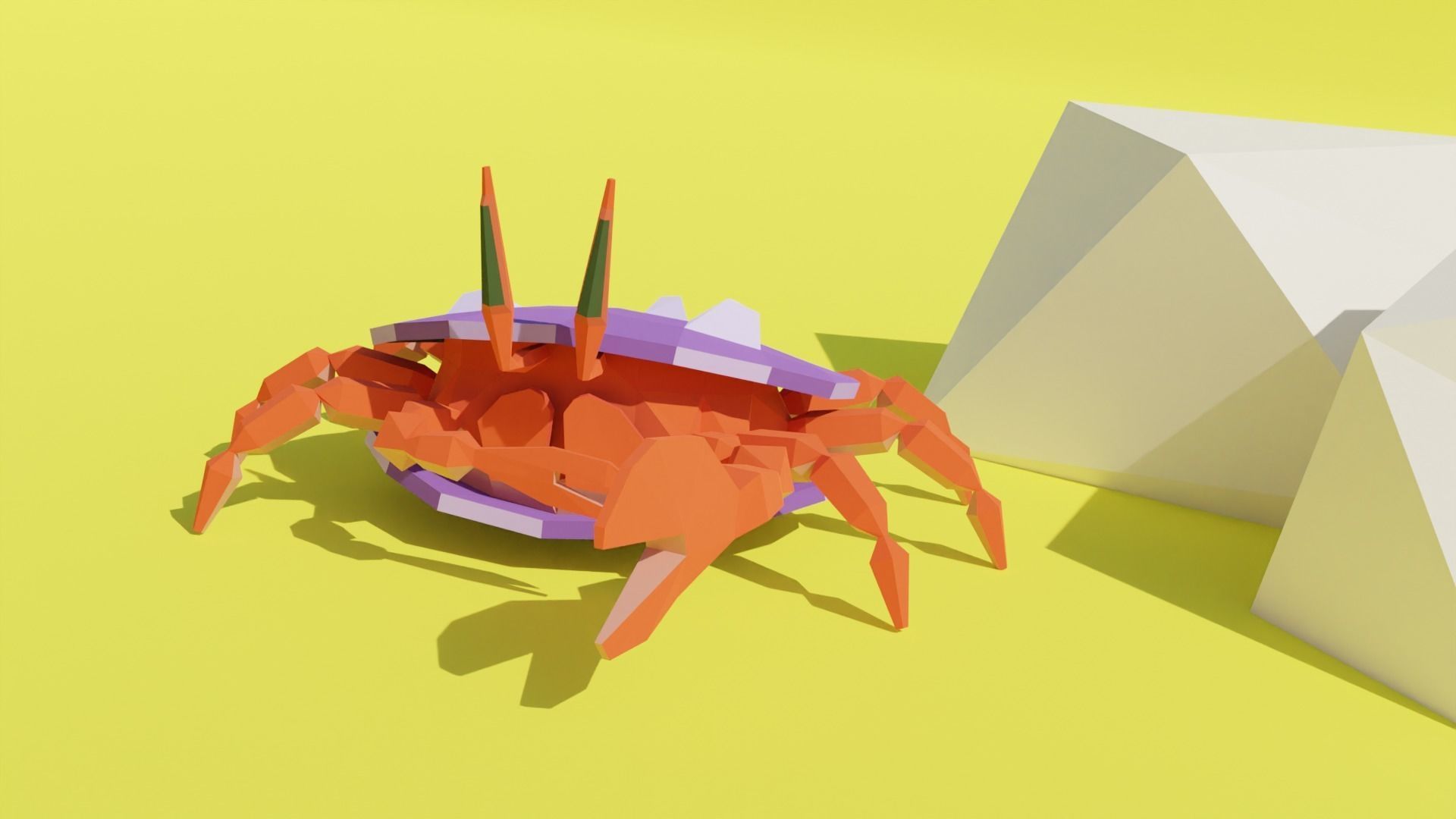 Crab in a seashell character low poly 3D model for games Low-poly 3D model_2