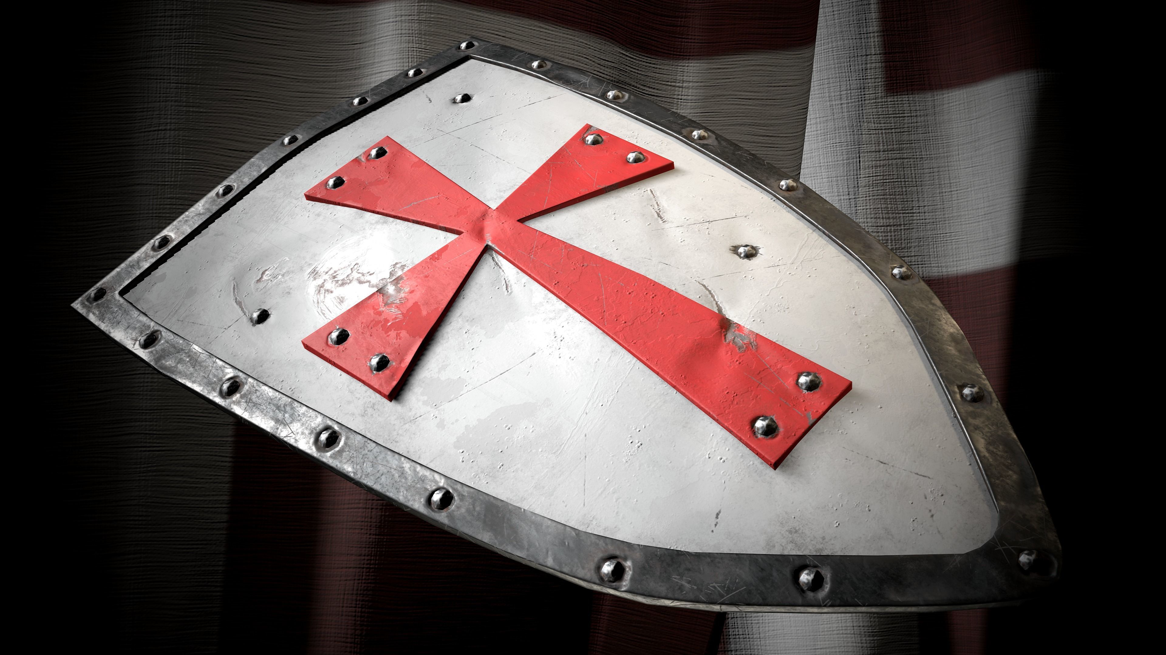 Medieval templar knight shield Game ready Low-poly 3D model_2